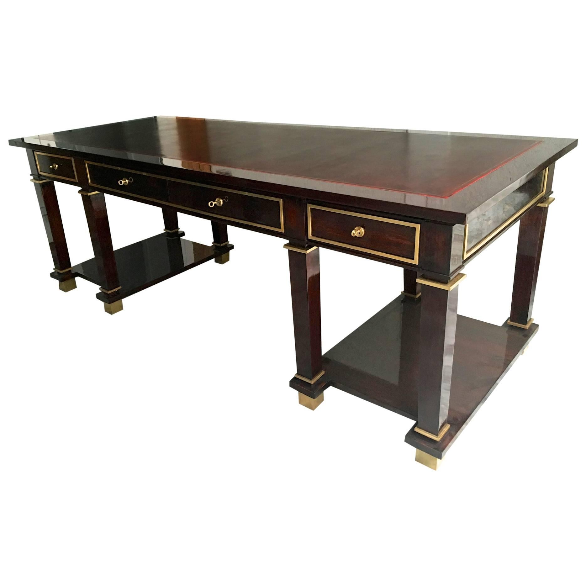 Jacques Adnet Exceptional Neoclassic Large President Desk with Leather Top For Sale