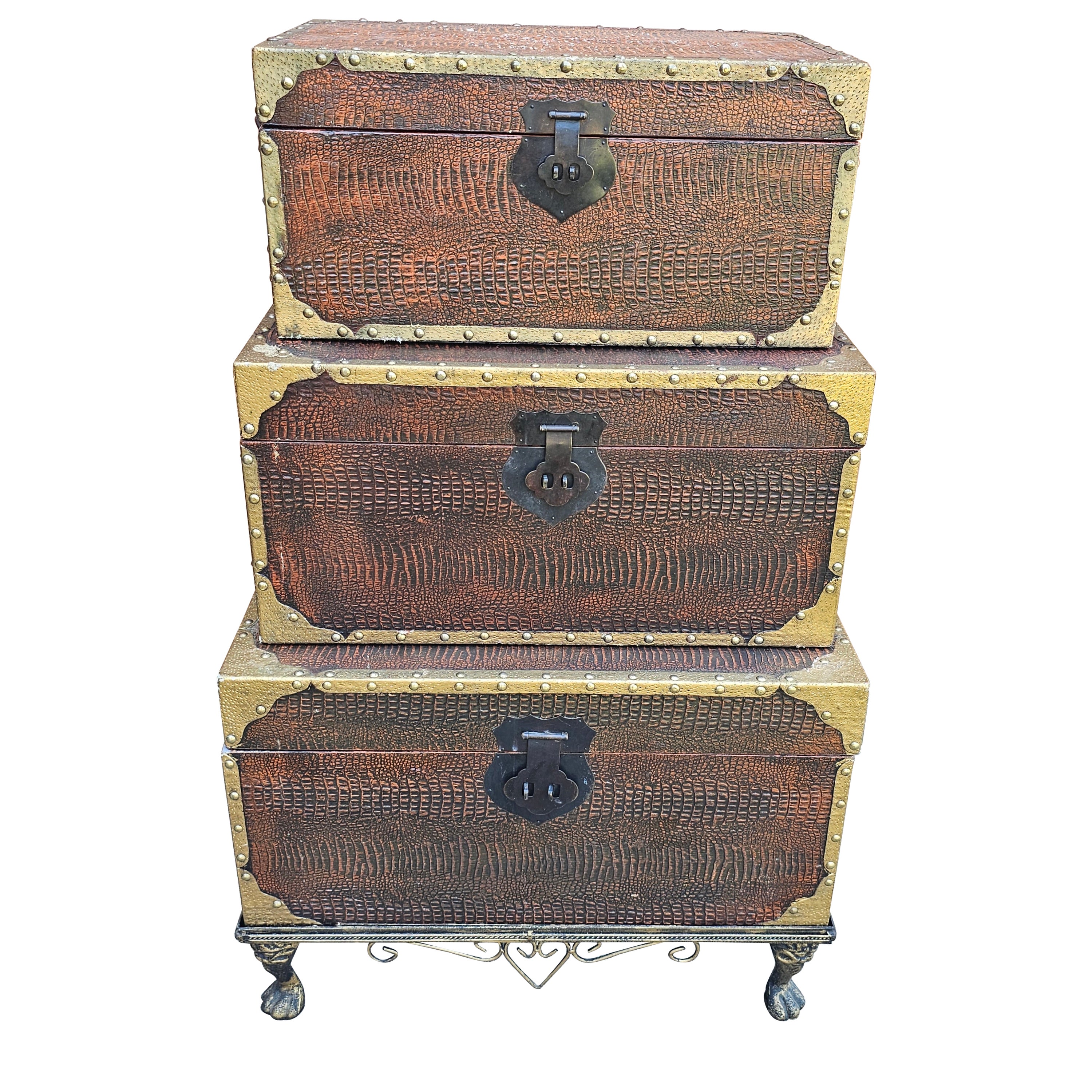 Set of Three Contemporary Graduated Stacking Storage Chests on Base For Sale
