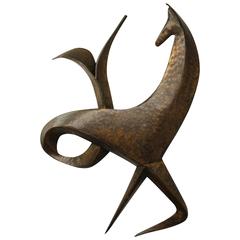 Large Mid-Century Hand-Wrought Copper Abstract Horse Wall Sculpture 