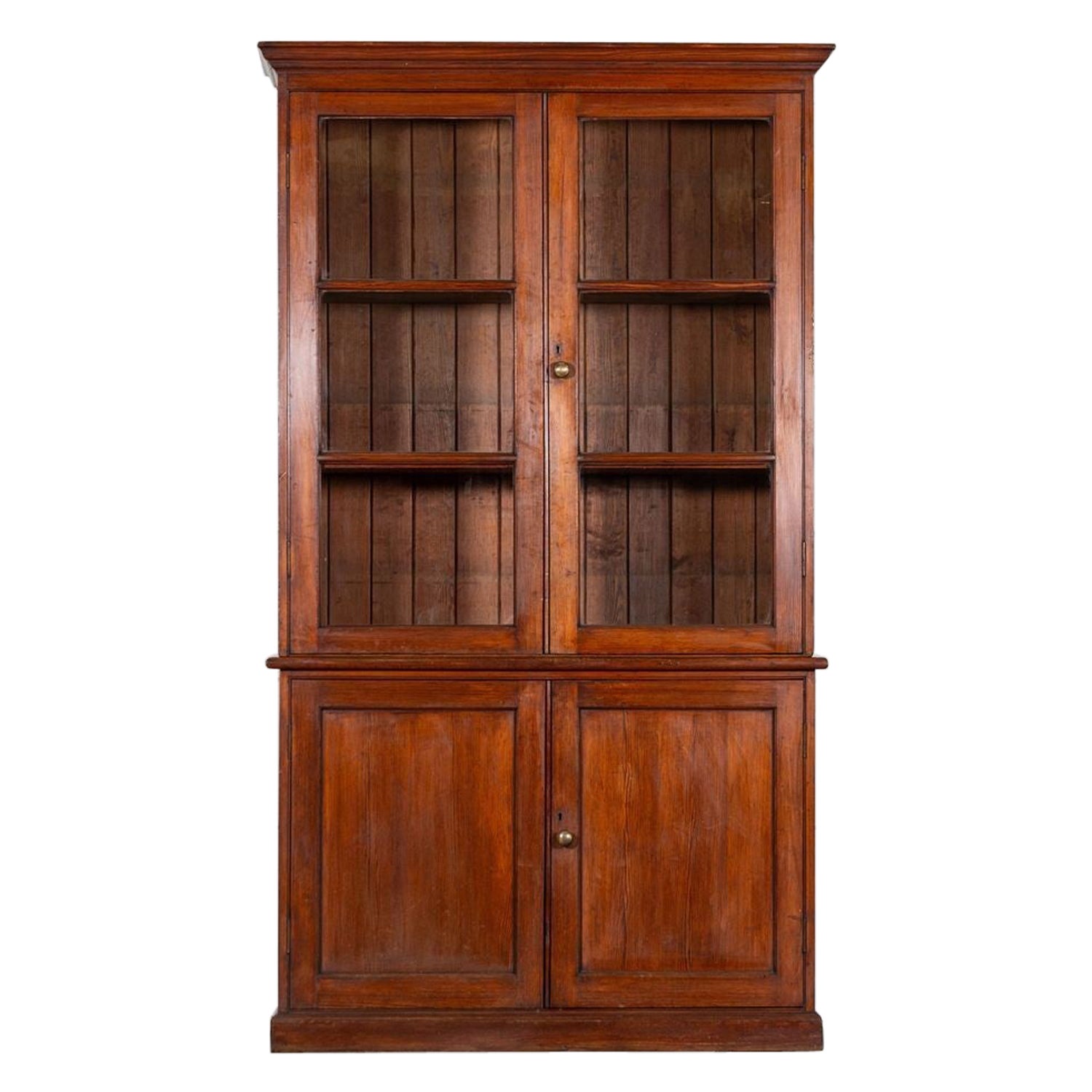 19thC English Glazed Pine Housekeepers Cupboard For Sale