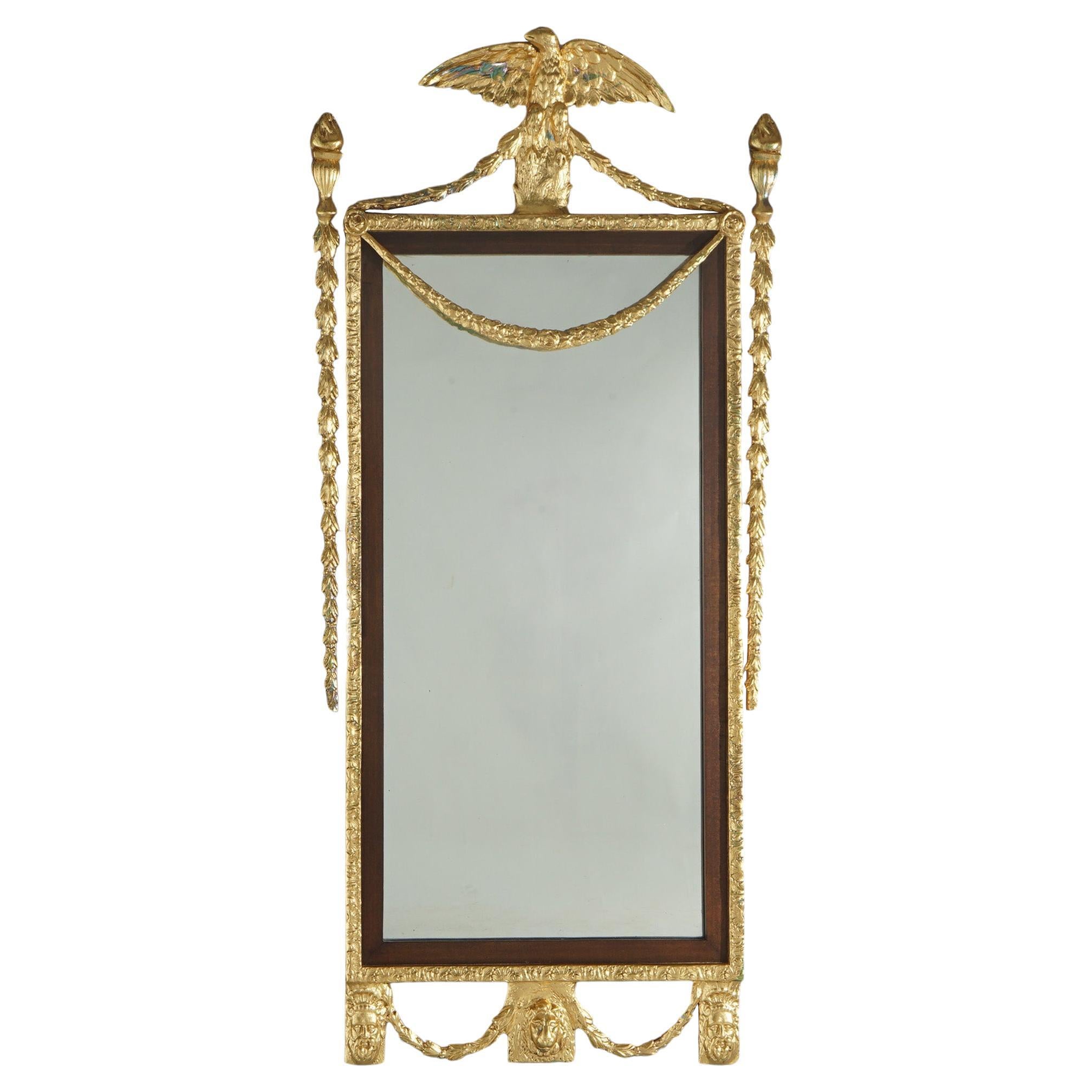 Oversized Federal Giltwood & Mahogany Wall Mirror with Eagle & Bellflowers 20thC