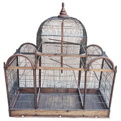 Victorian Stained Pine and Wired Metal Dome Top Bird Cage