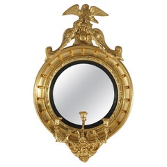Oversized Federal Giltwood Bullseye Mirror with Candle Sconces & Eagle Crest