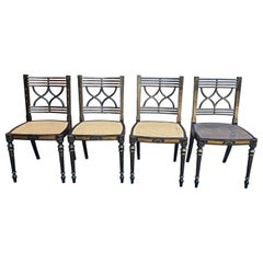 Satz von vier Baker Historic Charleston-Beistellstühlen aus ebonisiertem Holz und Schilfrohr, Baker Historic