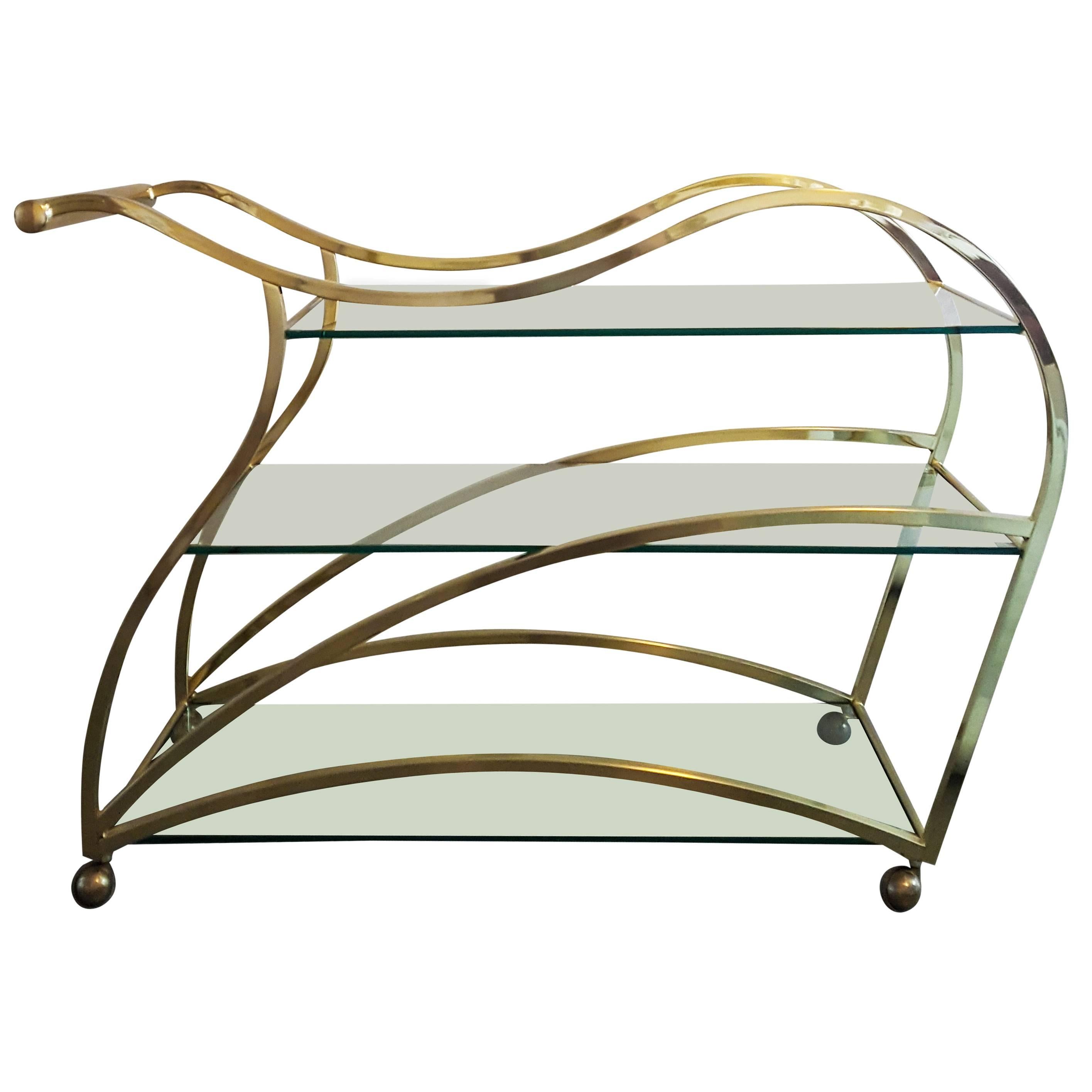 1970s Streamline Brass Bar Cart