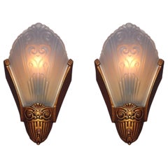 Pr 1920s - 30s Vintage Slip Shade Wall Sconce Lights