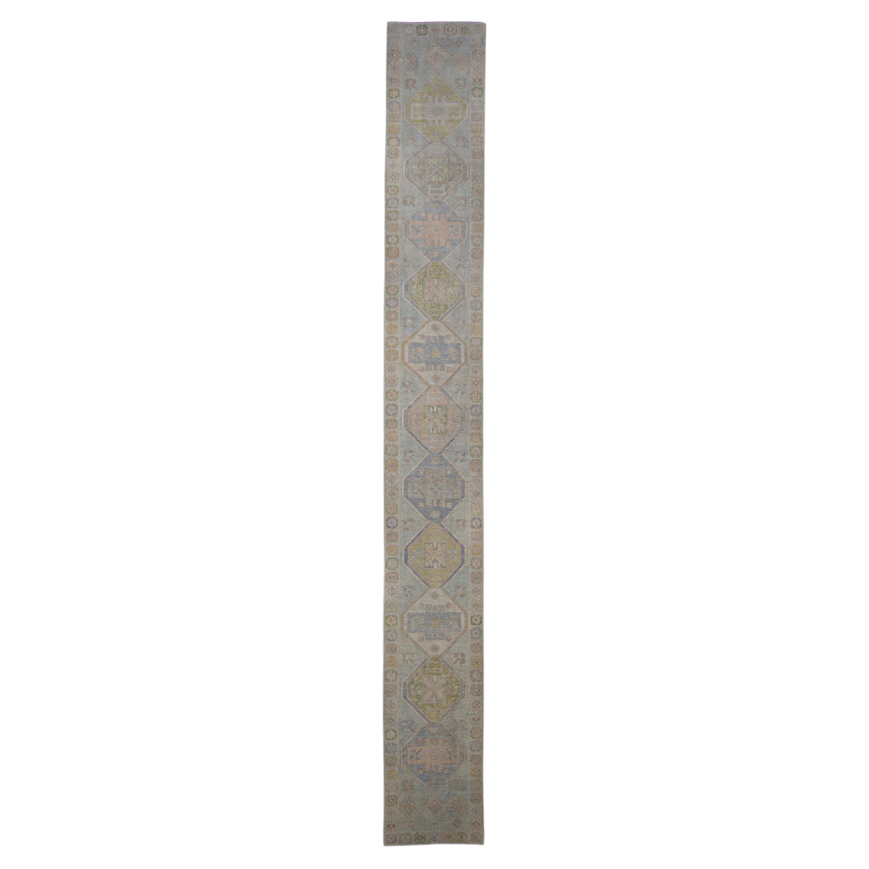 Turkish Oushak Rug Runner 2'11" x 24' #10871 For Sale