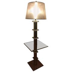Brass and Lucite Floor Lamp with Gold Mesh Shade
