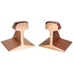 Vintage Railroad Tie Bookends in Rose Gold Copper Finish