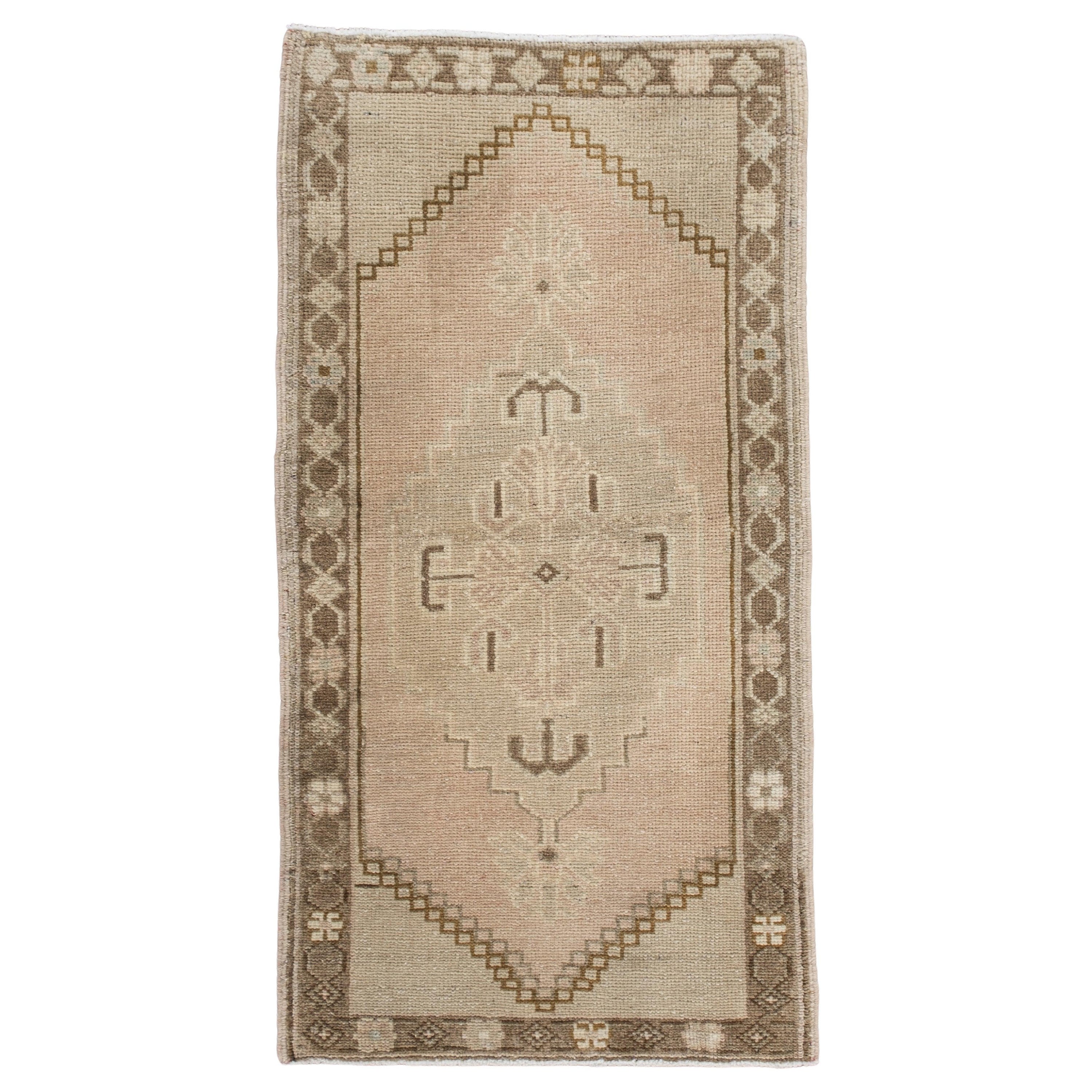 Oriental Hand Knots Rugs Vintage Turkish Mini Rug 1'7" x 3' #10022