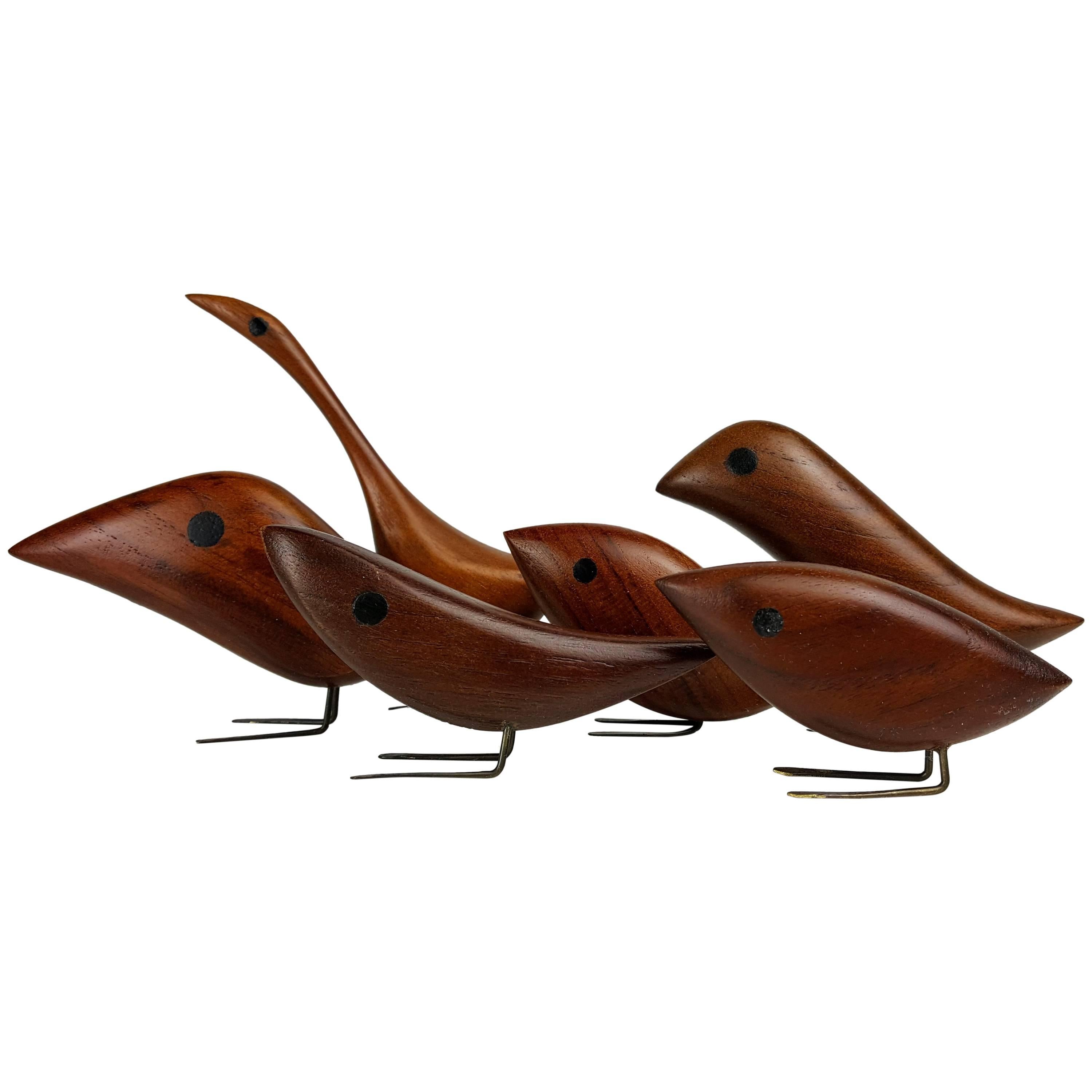 Grouping of Teak Bird Sculptures by Jacob Hermann, Denmark, 1950s