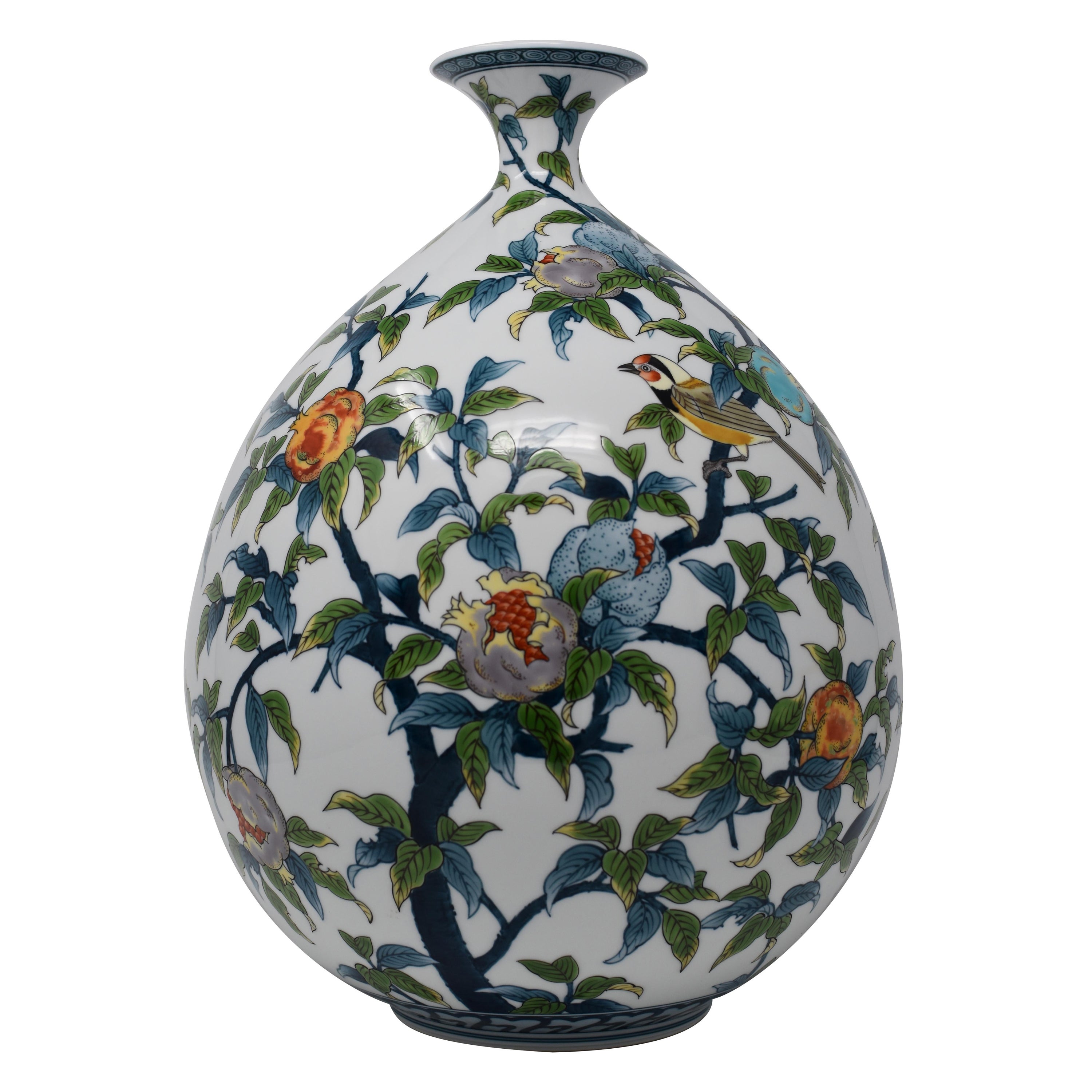 Japanese Green Blue Yellow Porcelain Vase by Master Artist, 3