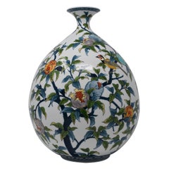 Vaso giapponese in porcellana verde blu giallo di un maestro artista, 3