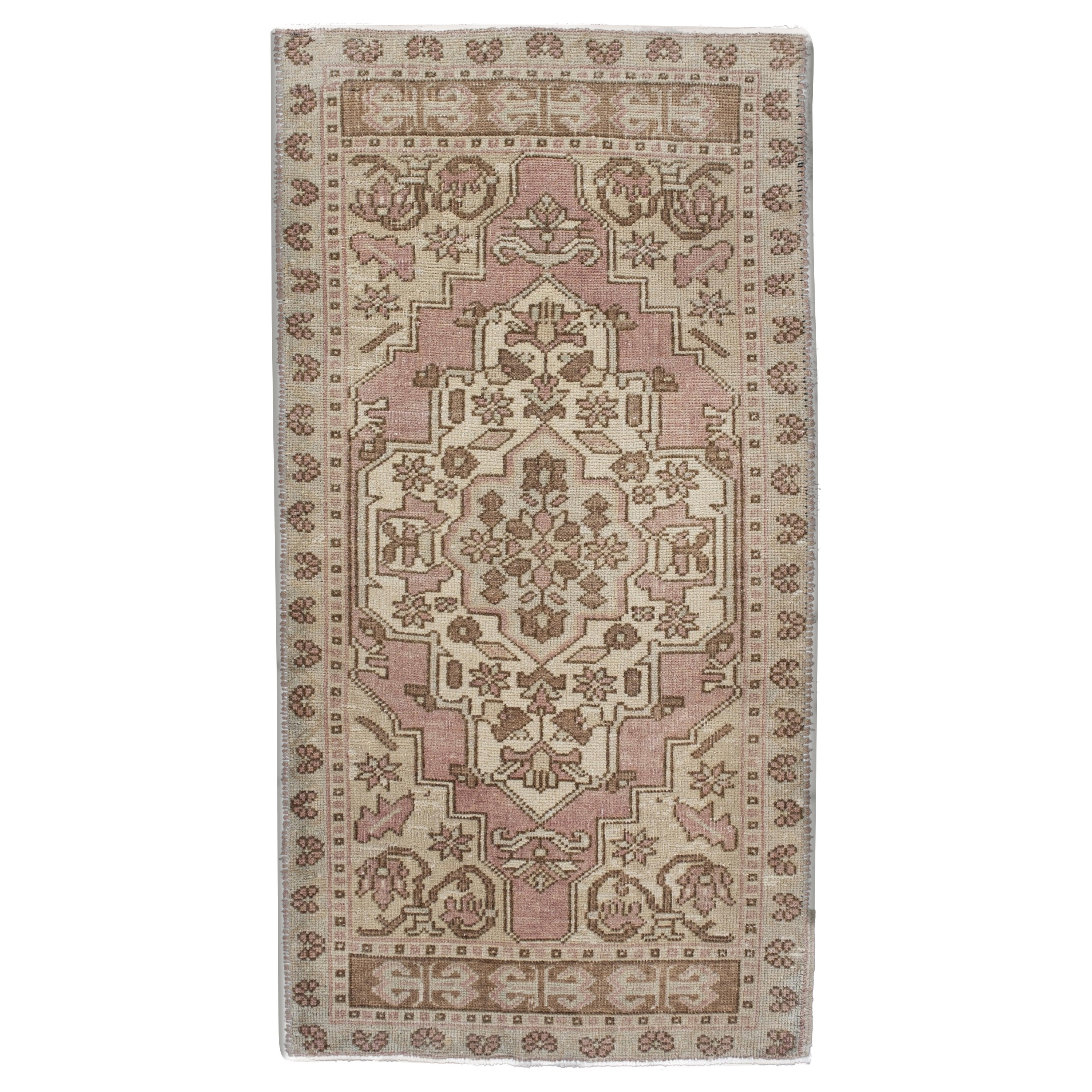 Oriental Hand Knots Rugs Vintage Turkish Mini Rug 1'11" x 3'8" #10060