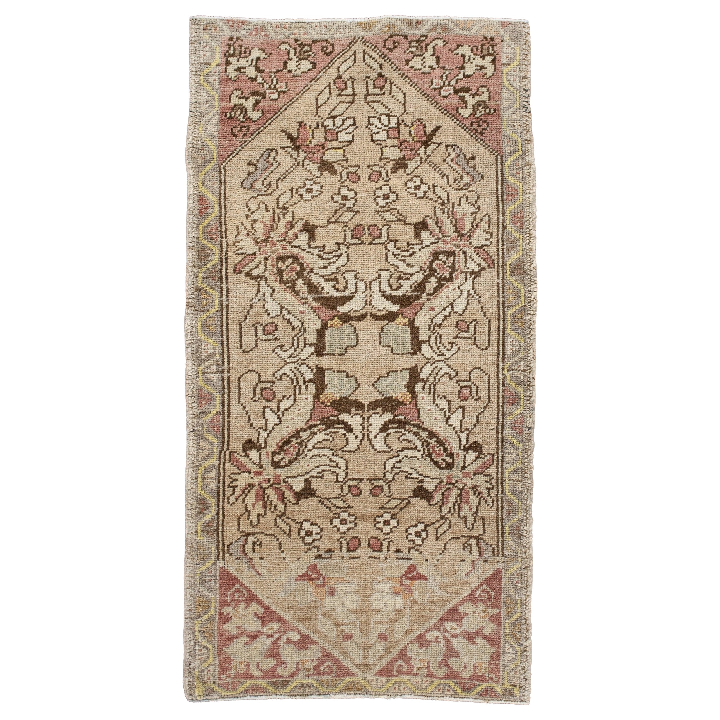 Oriental Hand Knots Rugs Vintage Turkish Mini Rug 1'8" x 3'1" #10288