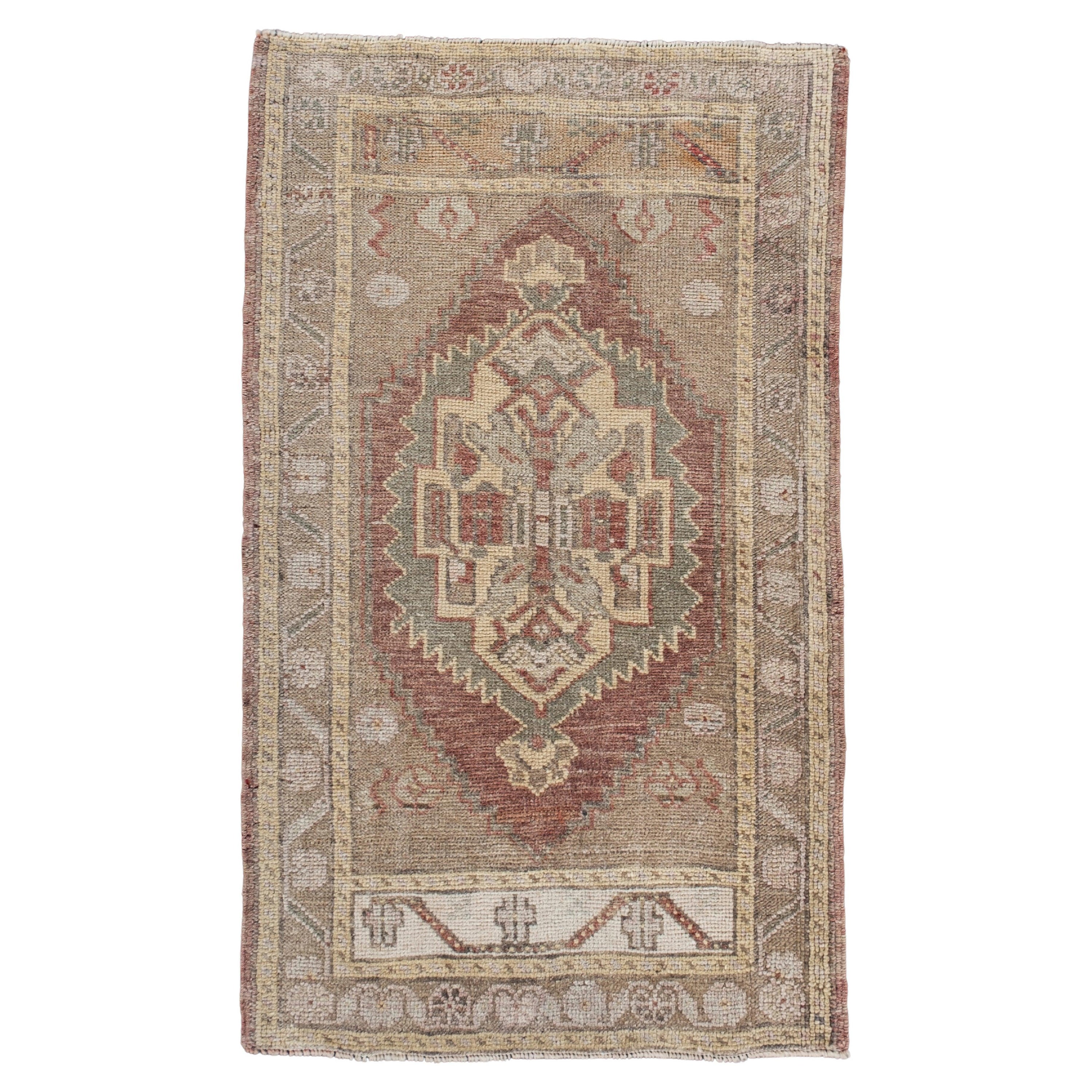 Oriental Hand Knots Rugs Vintage Turkish Mini Rug 1'11" x 3'2" #10130