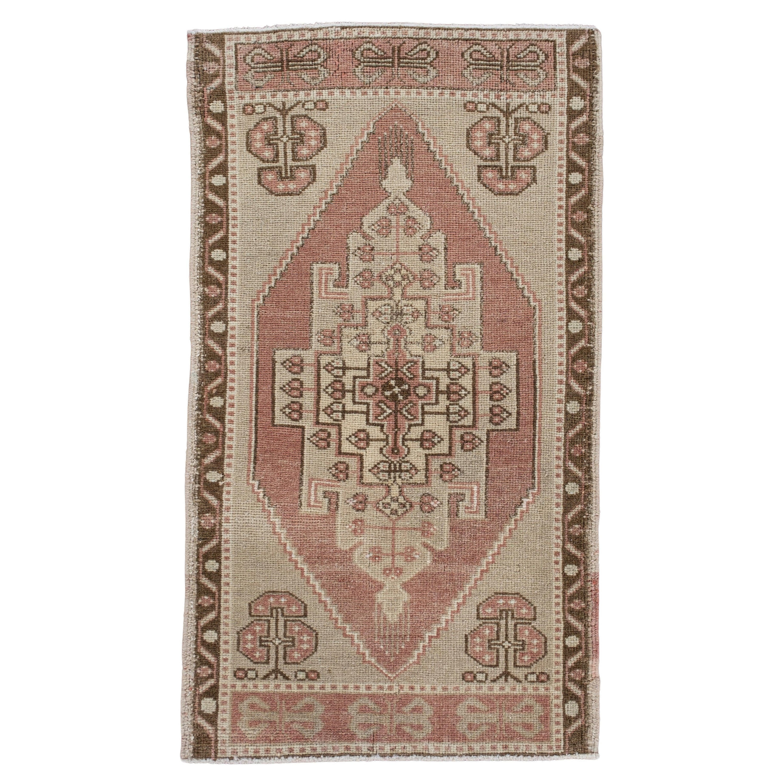 Oriental Hand Knots Rugs Vintage Turkish Mini Rug 1'8" x 3' #10168