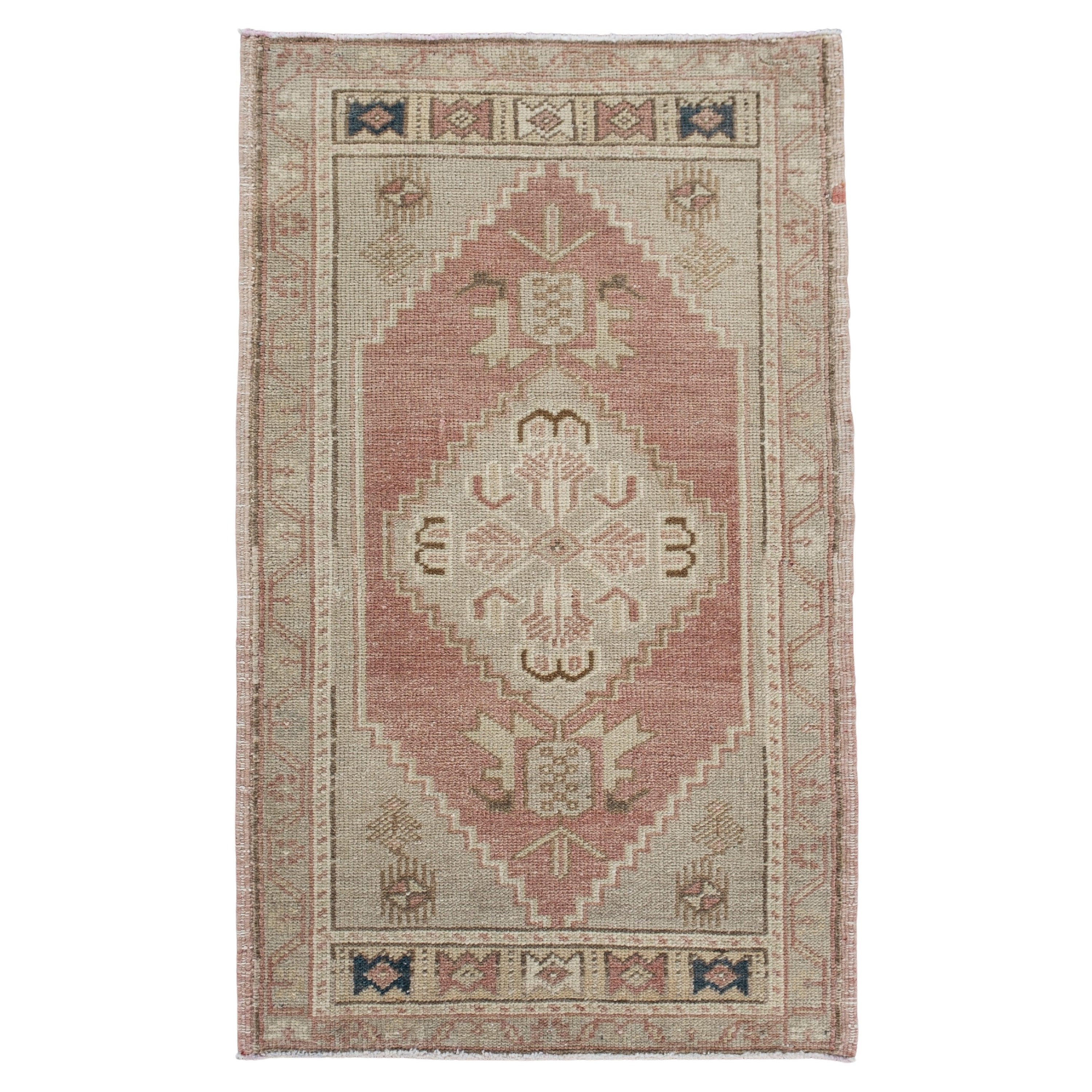 Oriental Hand Knots Rugs Vintage Turkish Mini Rug 1'10" x 3' #10686