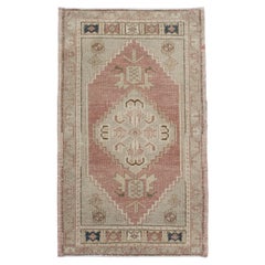 Oriental Hand Knots Rugs Vintage Turkish Mini Rug 1'10" x 3' #10686