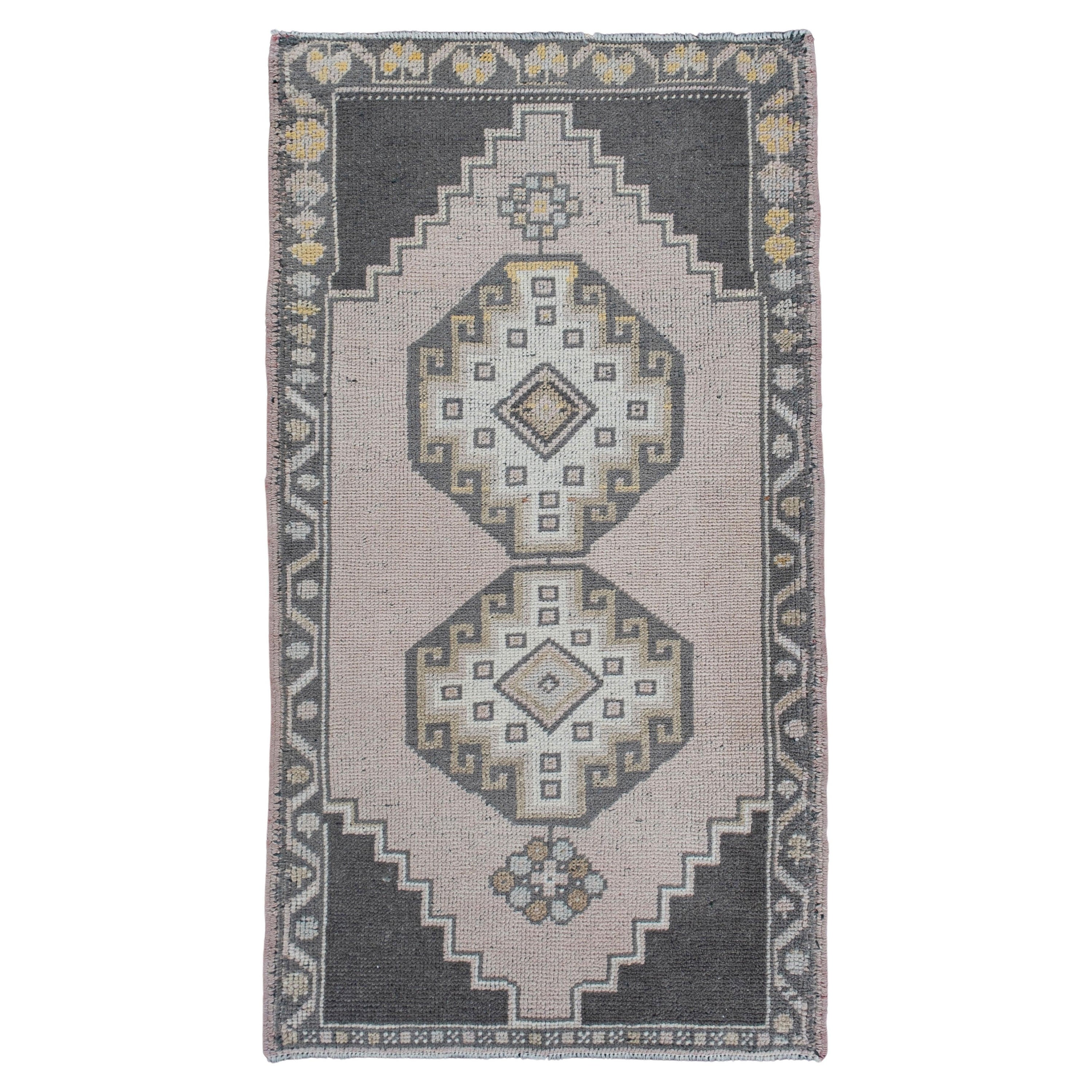 Oriental Hand Knotted Vintage Turkish Mini Rug 1'11" x 3'7" #10455