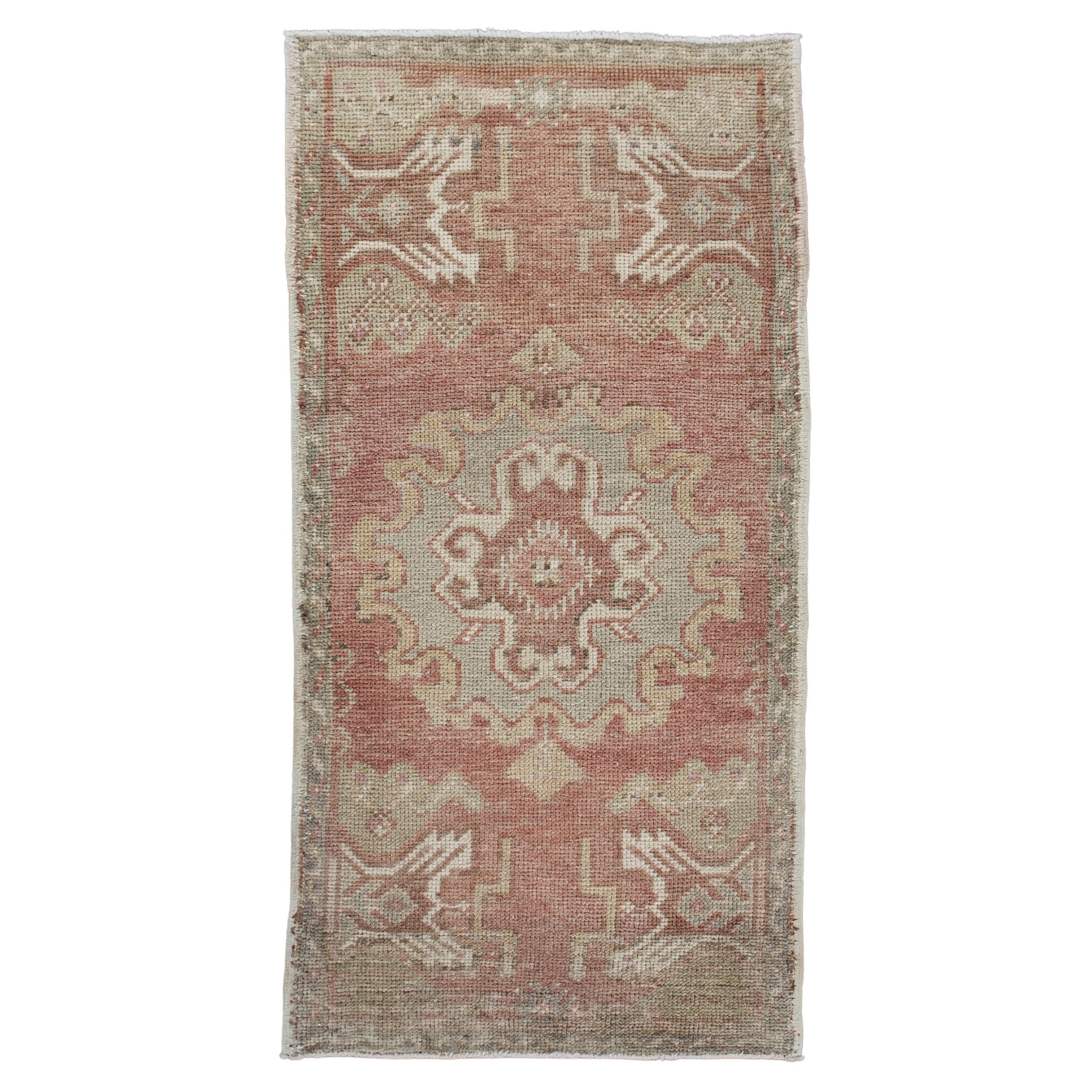 Oriental Hand Knots Rugs Vintage Turkish Mini Rug 1'7" x 3'1" #10655