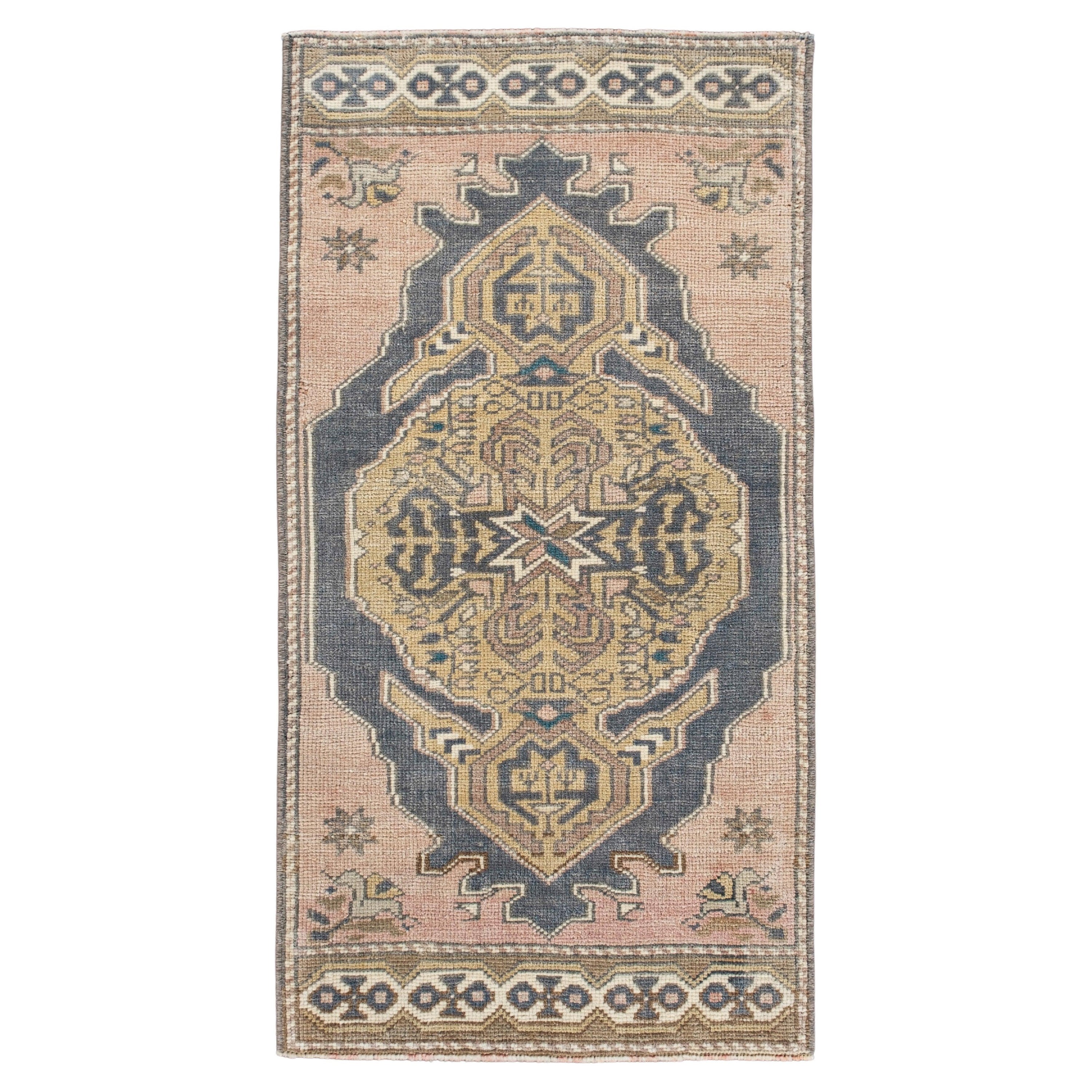 Oriental Hand Knots Rugs Vintage Turkish Mini Rug 1'7" x 3' #10384