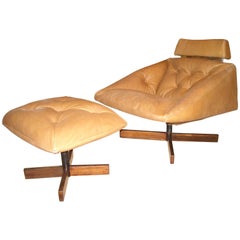 Percival Lafer Rocking, Lounge Chair and Ottoman Leather and Rosewood