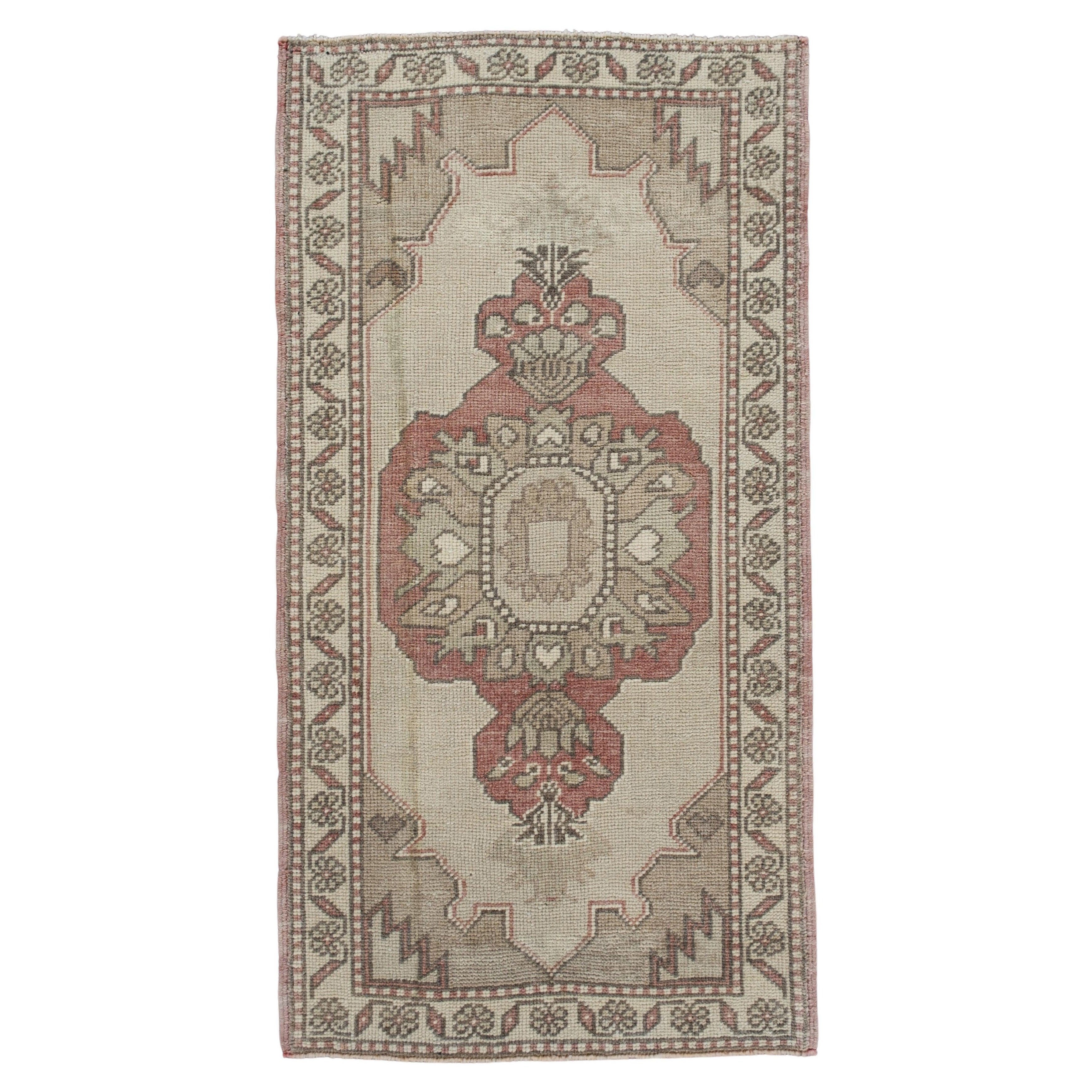 Oriental Hand Knots Rugs Vintage Turkish Mini Rug 1'11" x 3'7" #10715