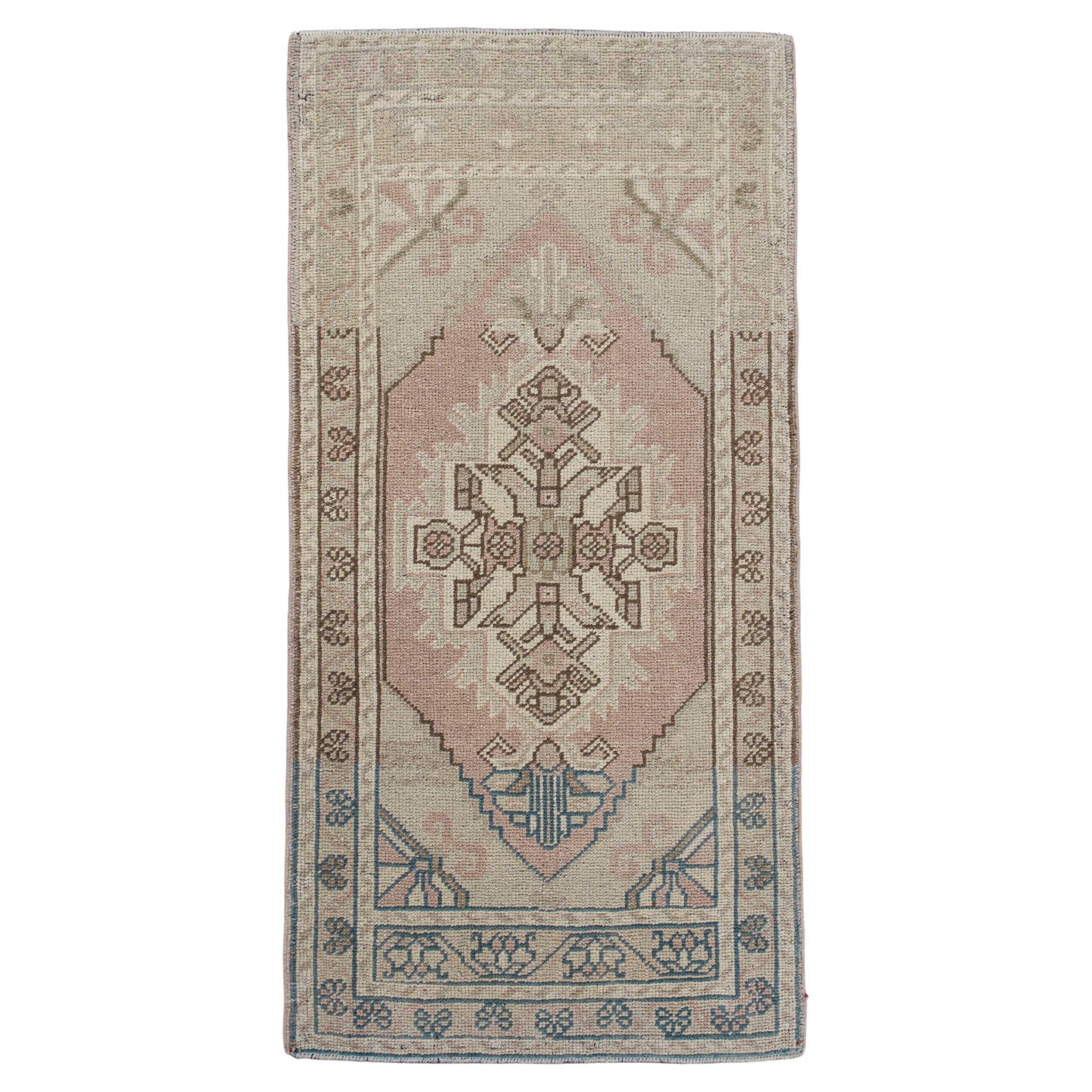 Oriental Hand Knots Rugs Vintage Turkish Mini Rug 1'9" x 3'7" #10043