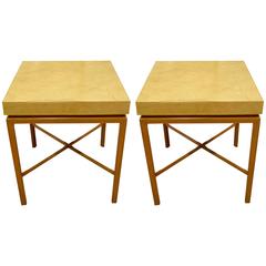 Pair Midcentury Parzinger Style Leather Top End or Side Tables