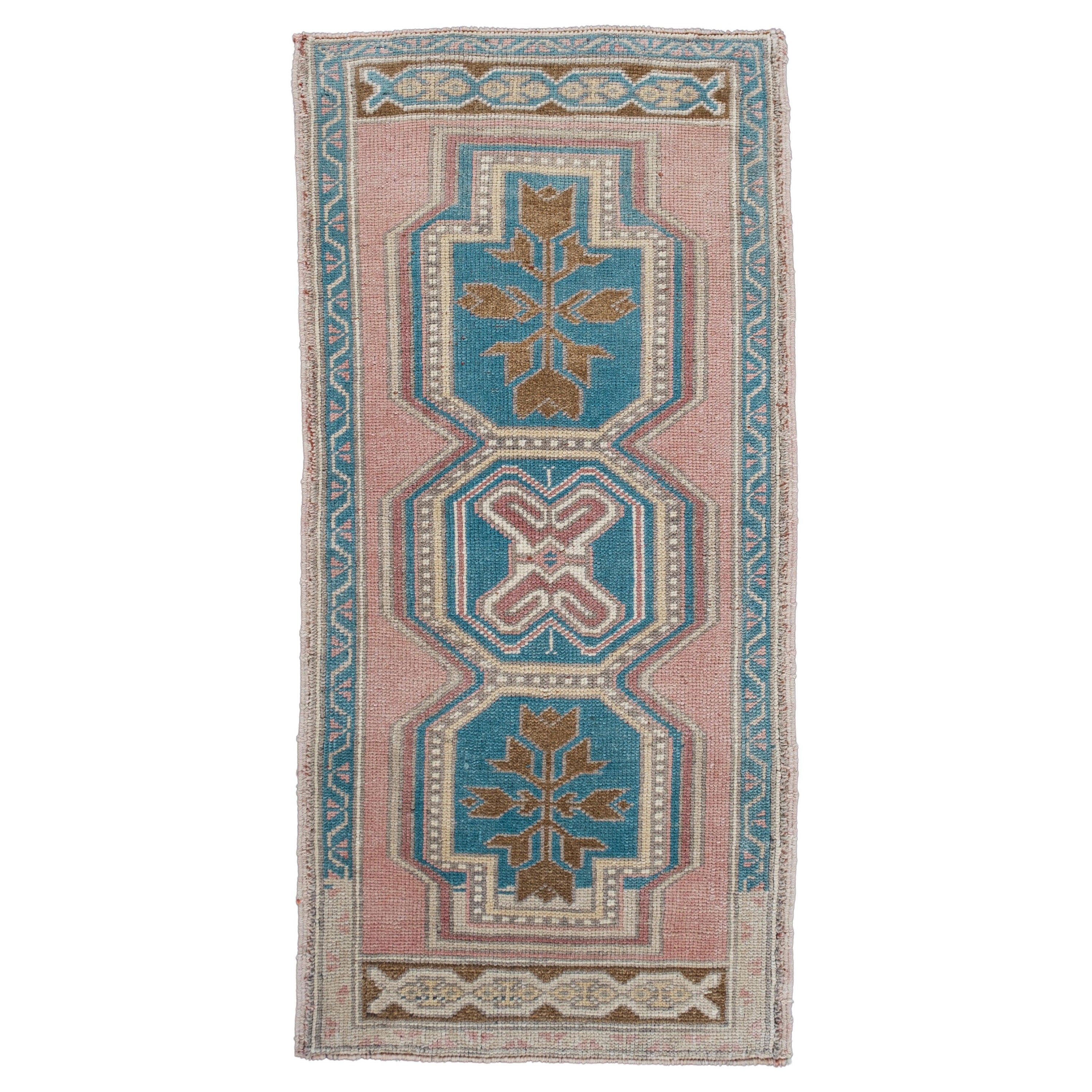 Oriental Hand Knots Rugs Vintage Turkish Mini Rug 1'9" x 3'7" #10251 in vendita