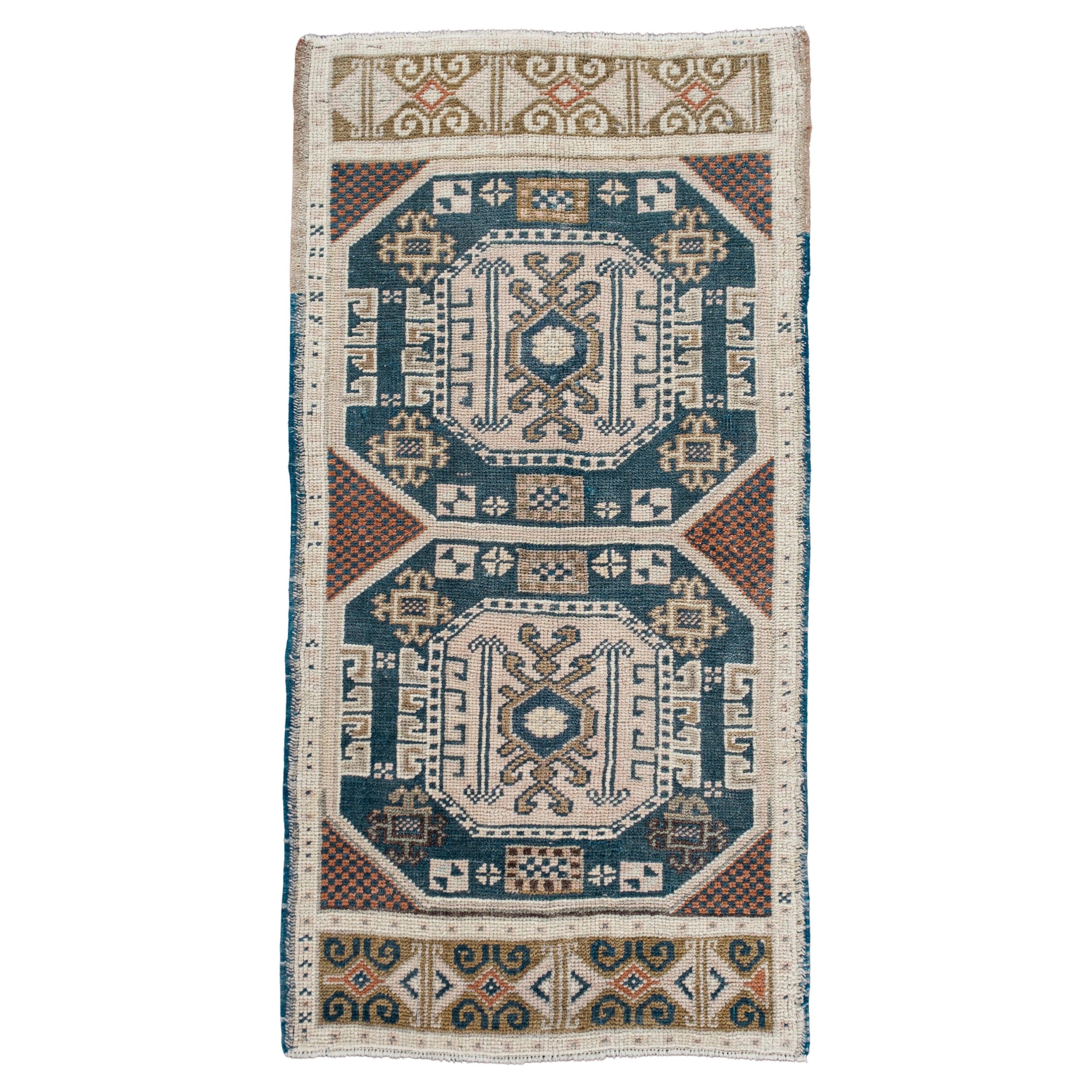 Oriental Hand Knots Rugs Vintage Turkish Mini Rug 1'8" x 3'3" #10086