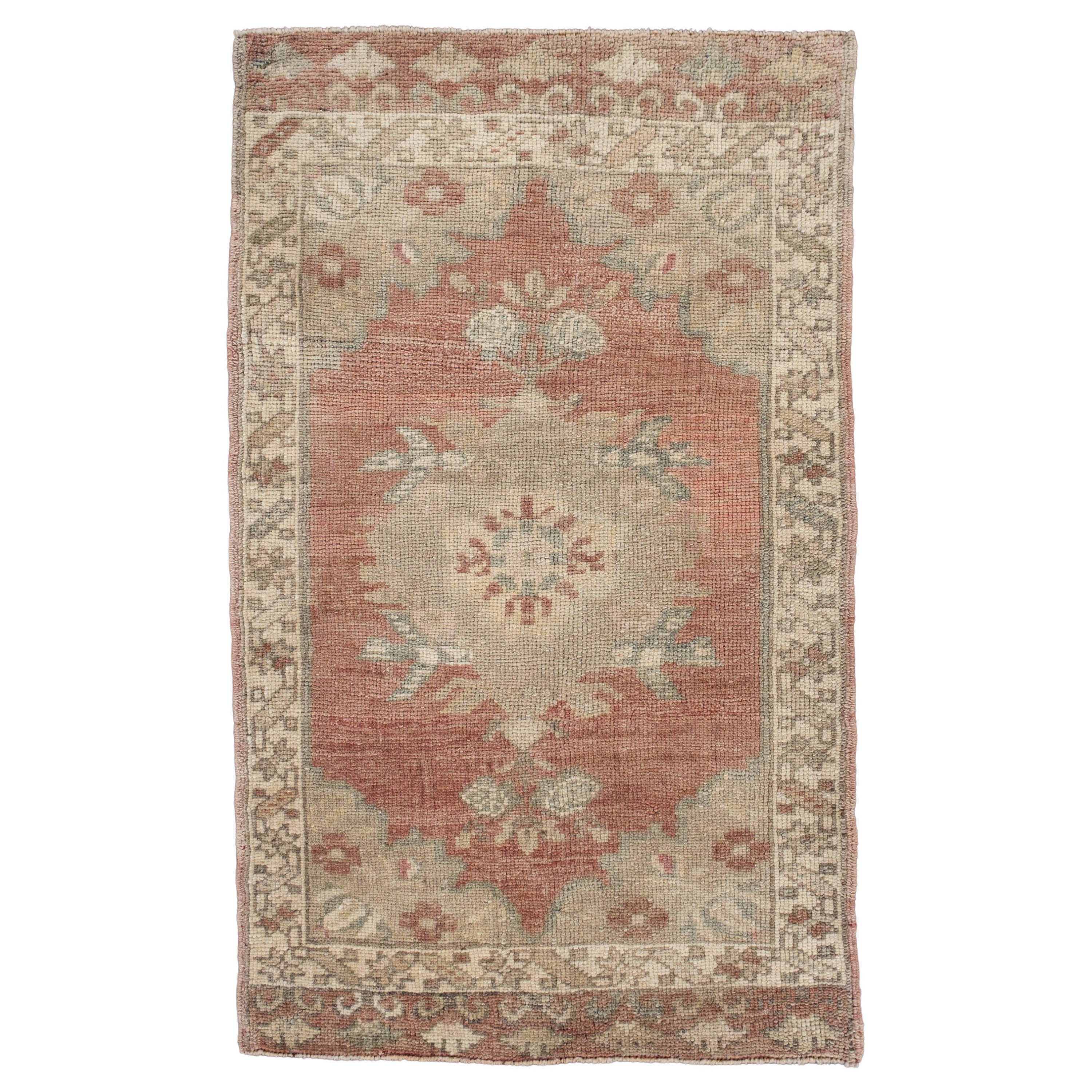 Oriental Hand Knots Rugs Vintage Turkish Mini Rug 1'10" x 3' #10269