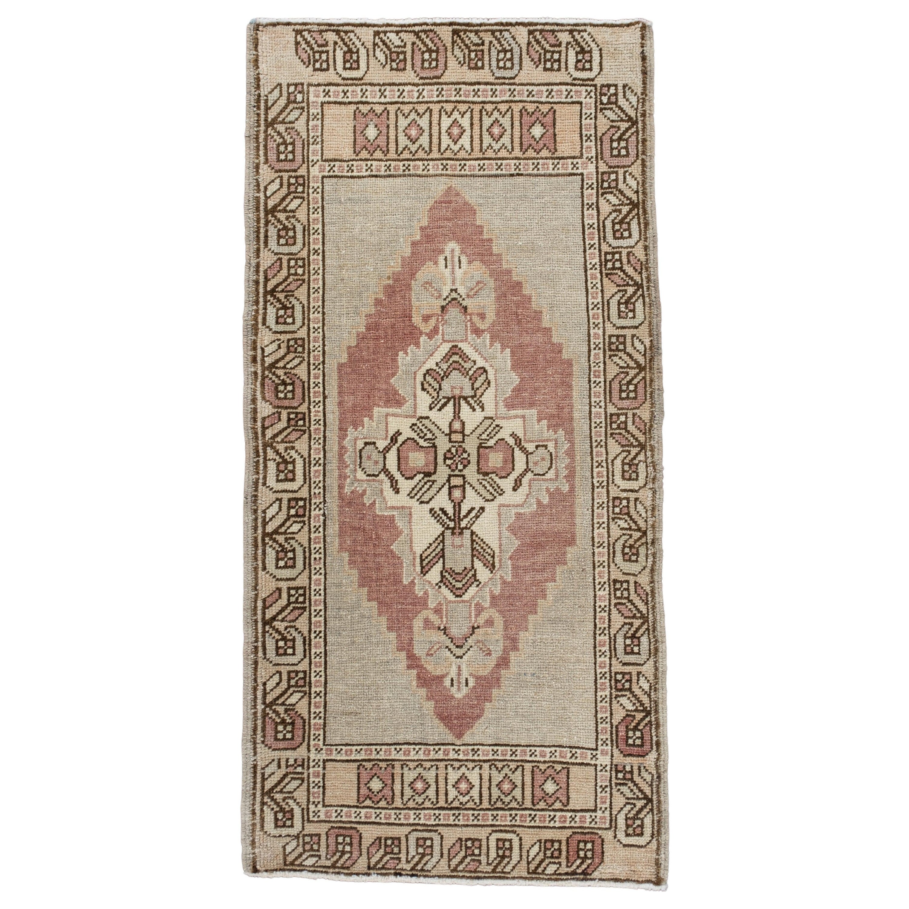 Mini Alfombra Turca Vintage Oriental Anudada a Mano 1'8" x 3'5" #10599