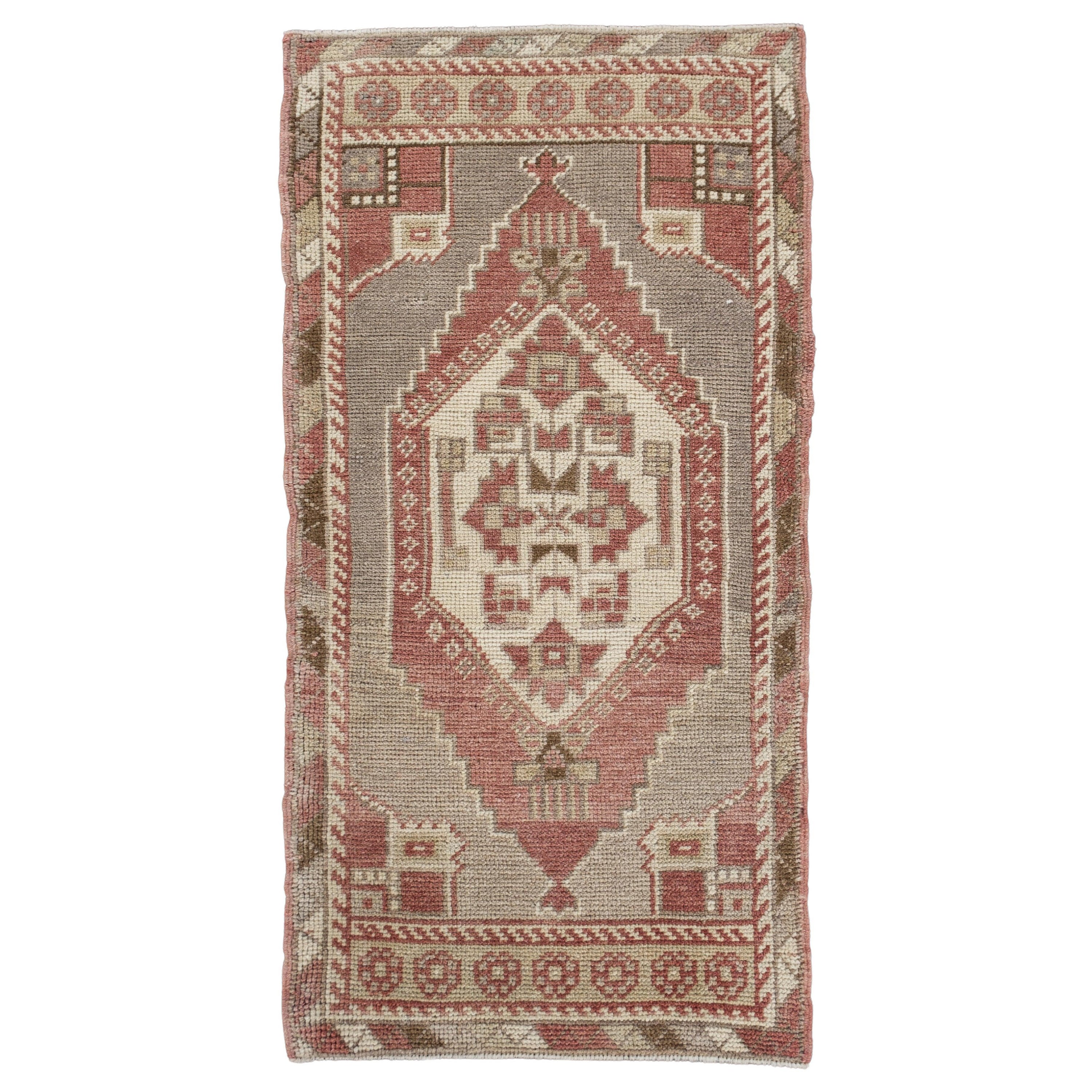 Oriental Hand Knots Rugs Vintage Turkish Mini Rug 1'8" x 3'3" #10063 in vendita