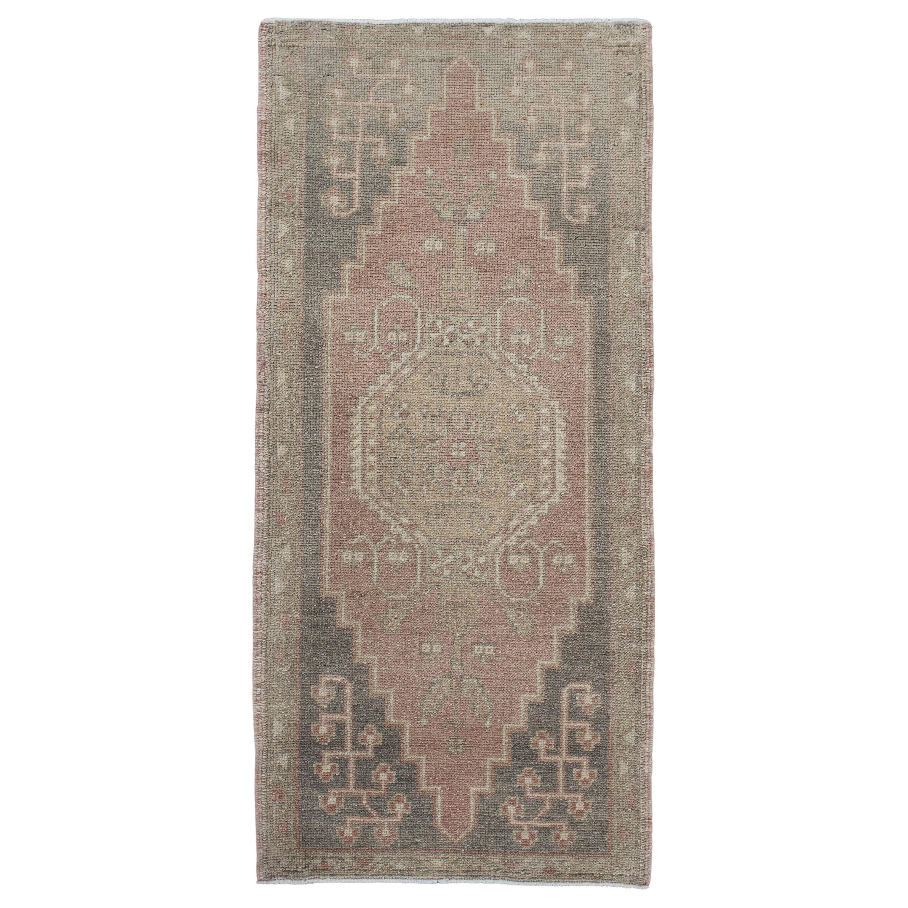 Oriental Hand Knots Rugs Vintage Turkish Mini Rug 1'8" x 3'7" #10263