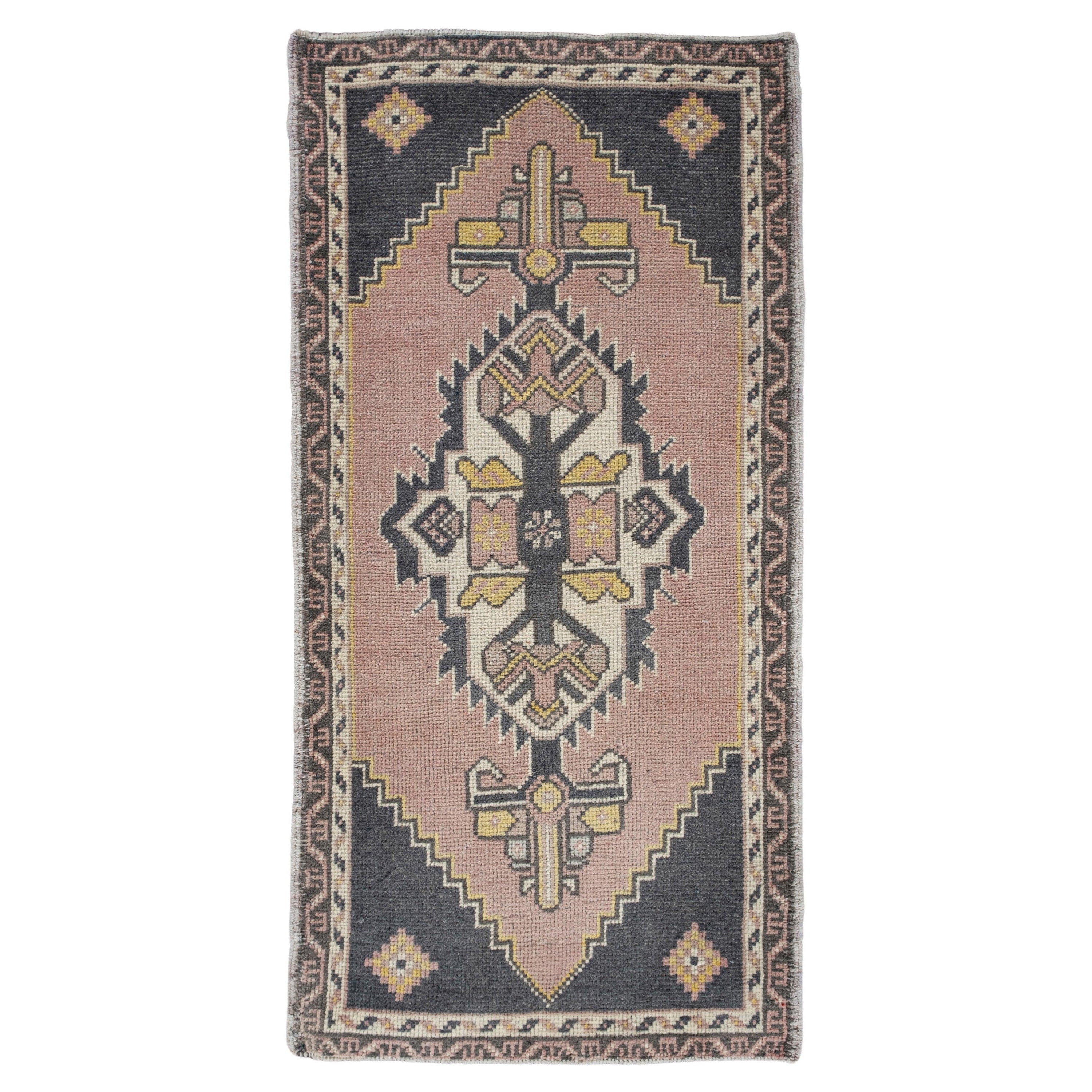 Oriental Hand Knotted Vintage Turkish Mini Rug 1'9" x 3'6" #10062