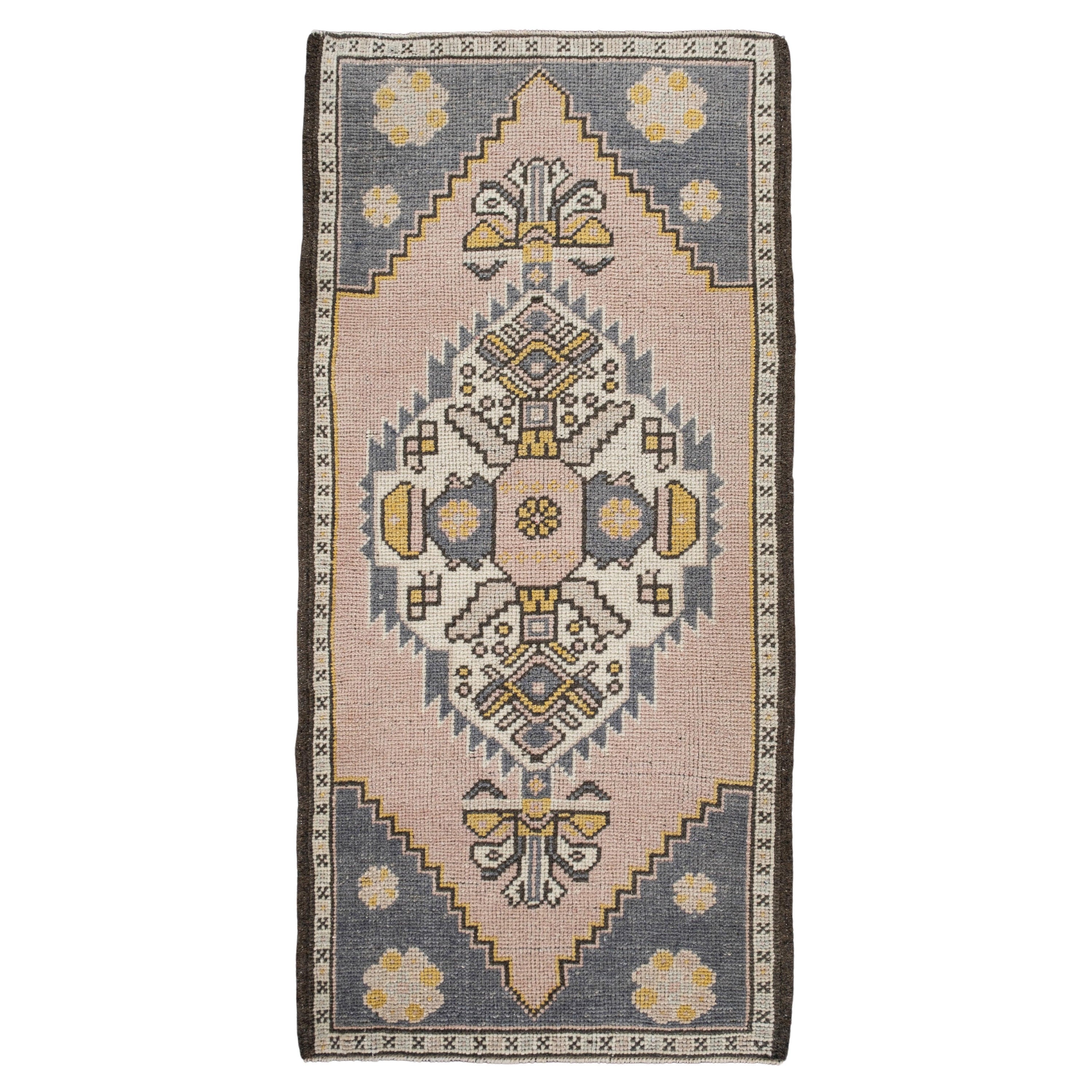 Oriental Hand Knots Rugs Vintage Turkish Mini Rug 1'9" x 3'7" #10017