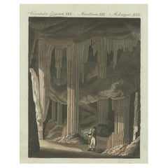 Antique Exploring the Stalactite Caverns near Slains: A Natural Wonder of Scotland, 1798