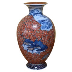 Jarrón Japonés de Porcelana Rojo Azul del Maestro Artista, 4