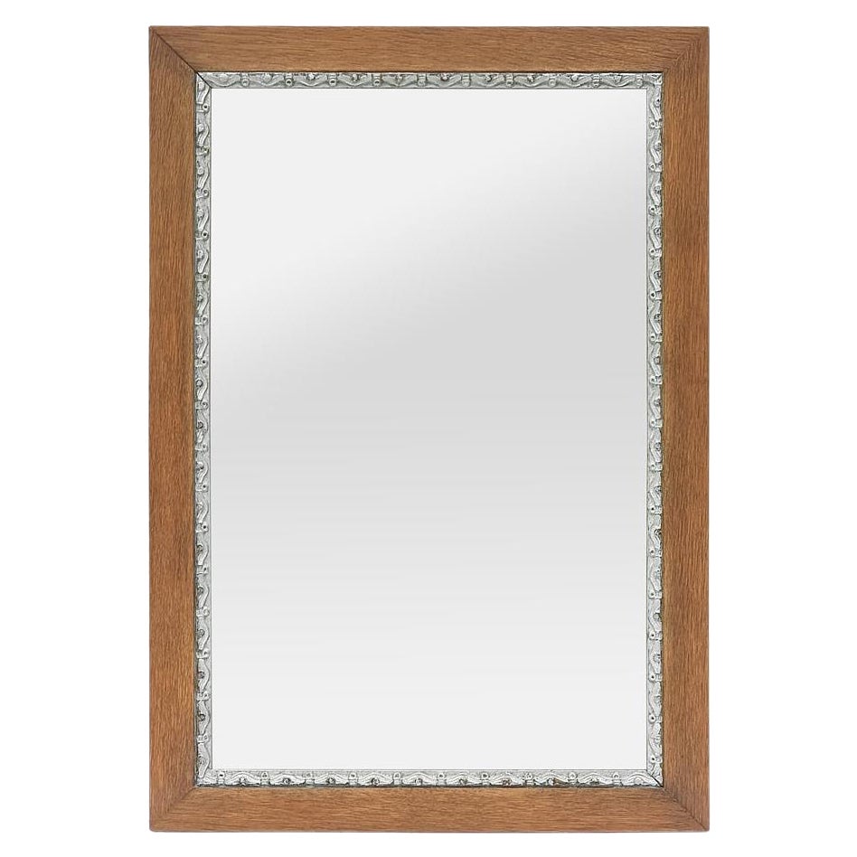 Antique French Mirror In Natural Oak & Silver-Wood, circa 1950 For Sale