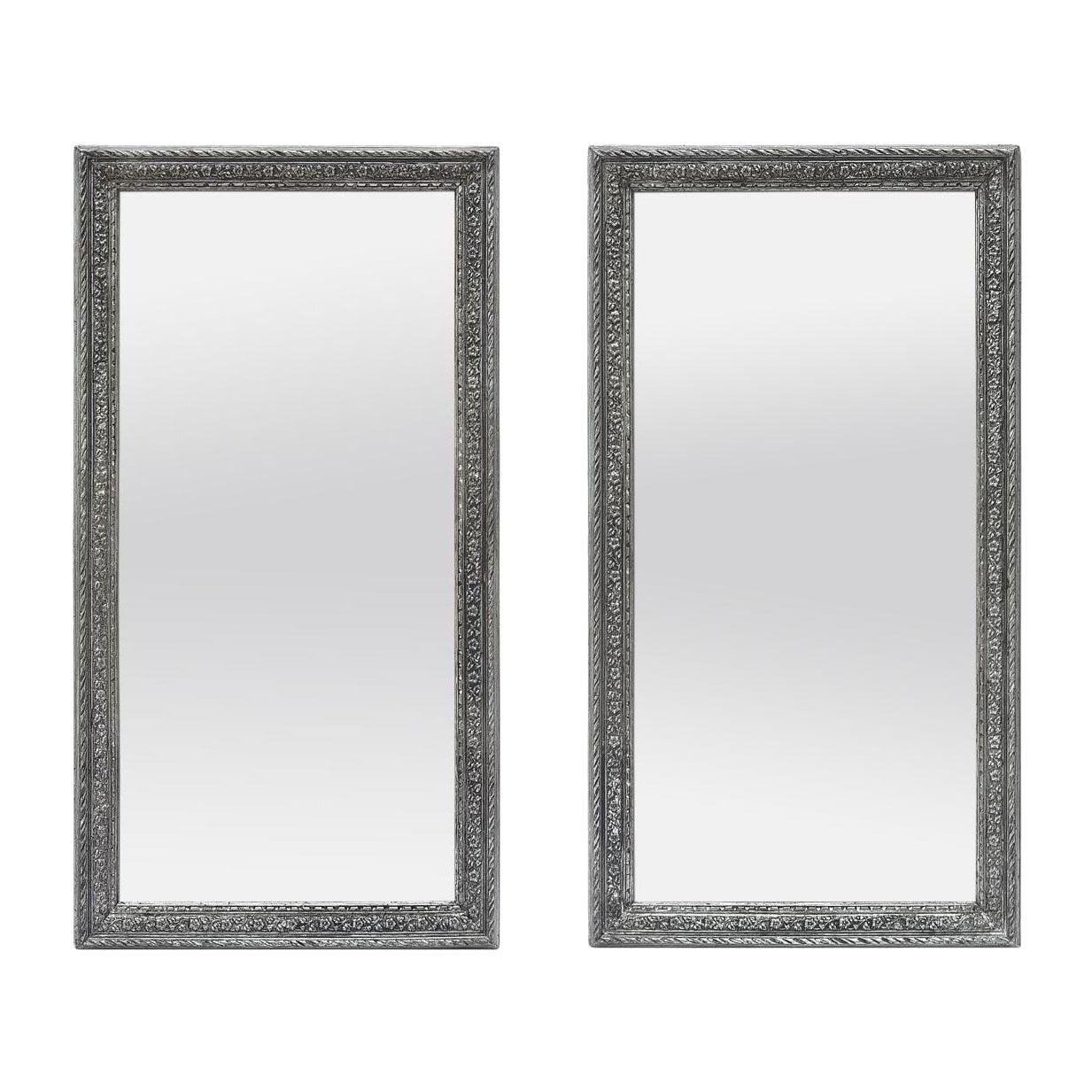 Pair Of Antique French Mirrors In Patinated Silvered Wood, circa 1900