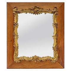 Antiguo Espejo de Pared Francés Estilo Luis XV, Madera y Adornos Dorados, circa 1890