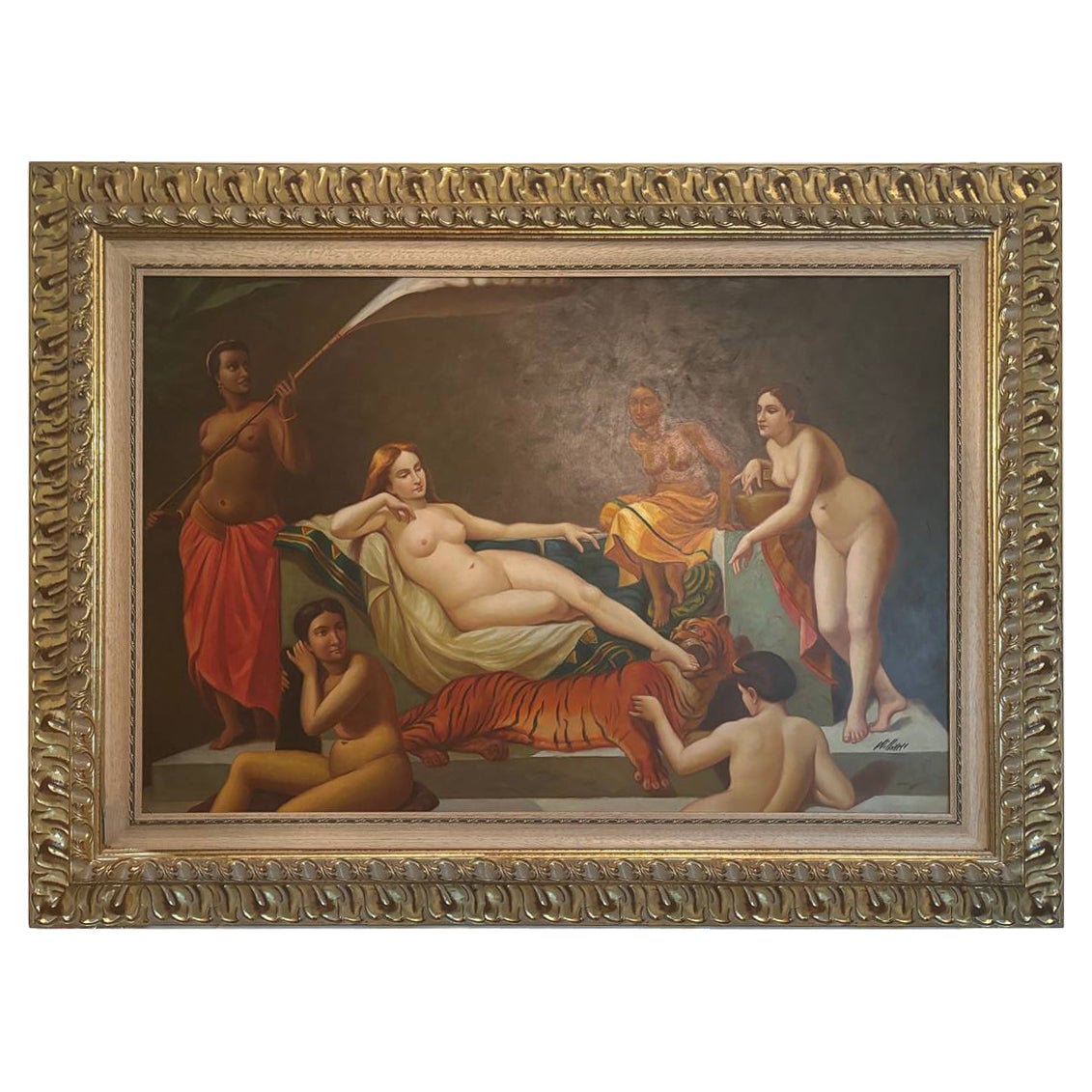 Neoclassical oil on canvas nude painting contemporary Roman style 'll bath' For Sale