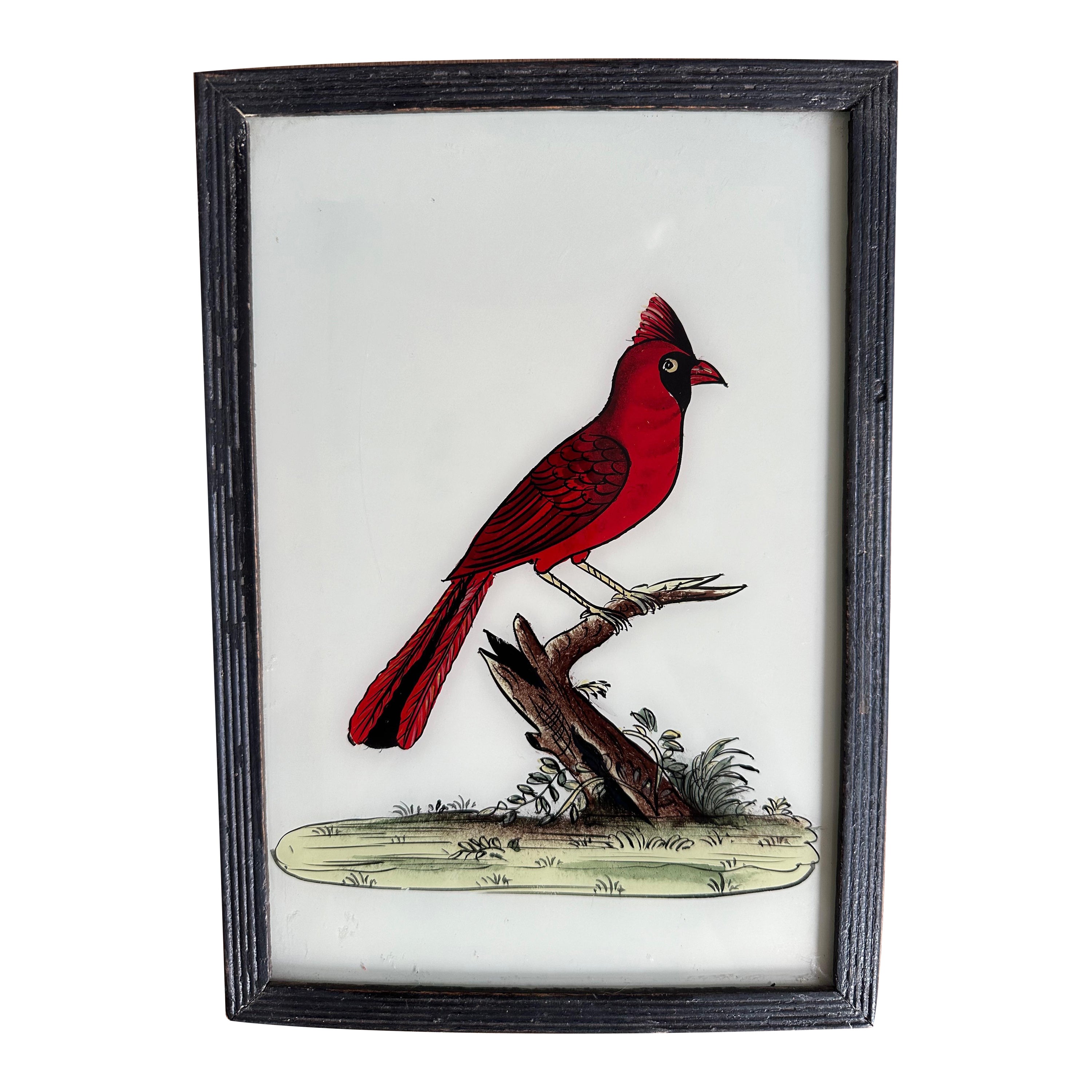 "19th-Century Red Bird Portrait: Striking Ornithological Art"