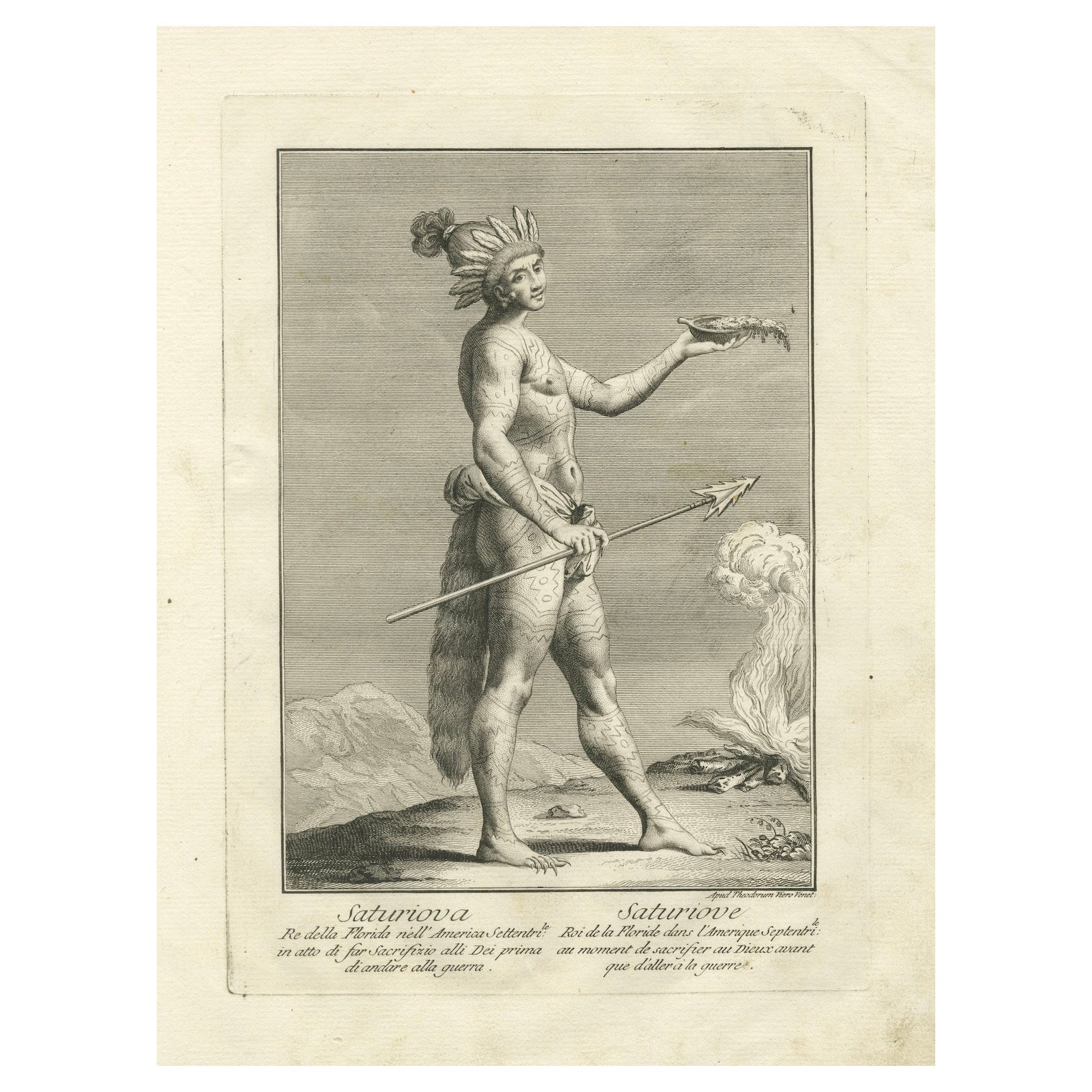 Saturiova: El rey guerrero de Florida realizando un sacrificio ritual, c.1790