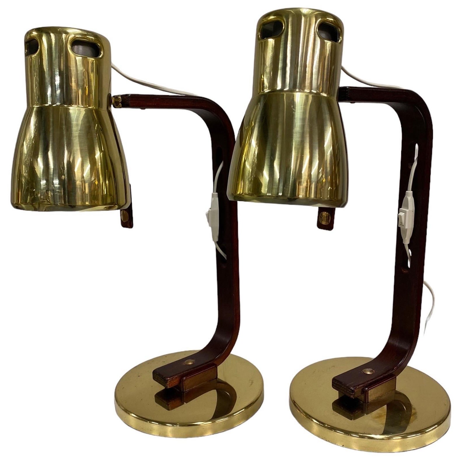 Paire de lampes de table Hans-Agne Jakobsson en Wood & Brass, fin du 20e siècle, Suède