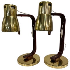 Pair of Hans-Agne Jakobsson Table Lamps in Wood & Brass, Late 20thCentury Sweden