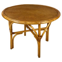 Italian mid-century modern Round dining table in rattan, 1960s