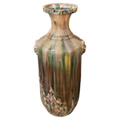 1980s Glazed Vase with Lions Decoration in Various Colors